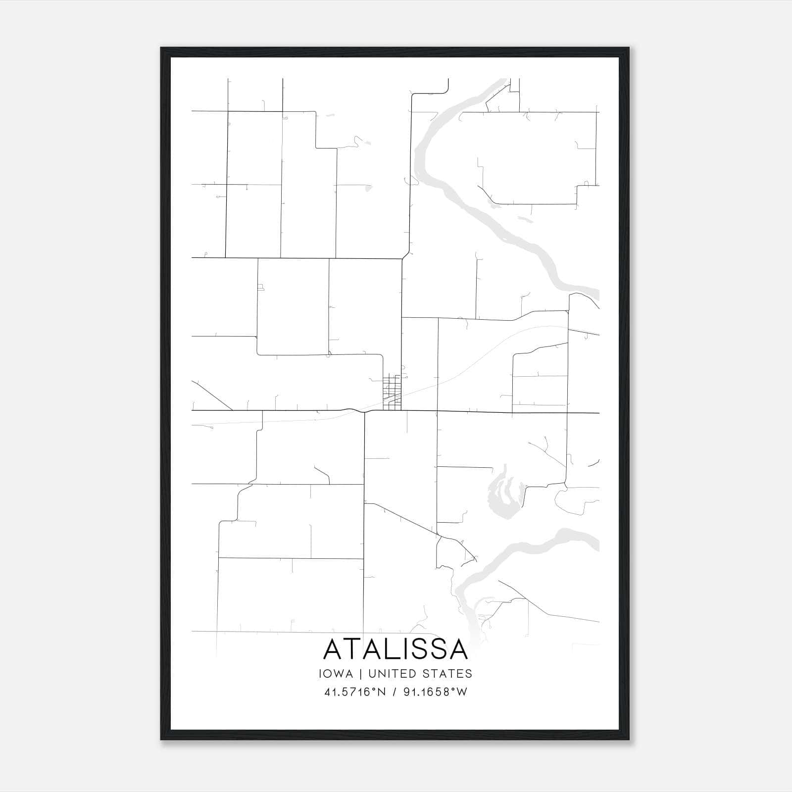 Atalissa Iowa Map Poster, Modern Home Decor Wall Art Print Atalissa Iowa Map Poster, Modern Home Decor Wall Art Print