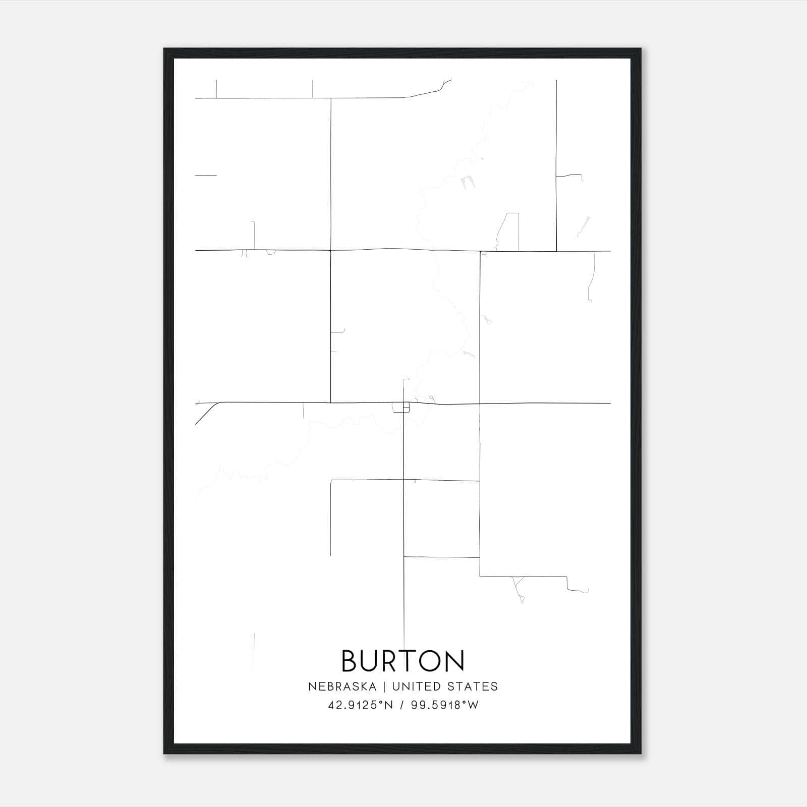 Burton Nebraska Map Poster, Modern Home Decor Wall Art Print Burton Nebraska Map Poster, Modern Home Decor Wall Art Print