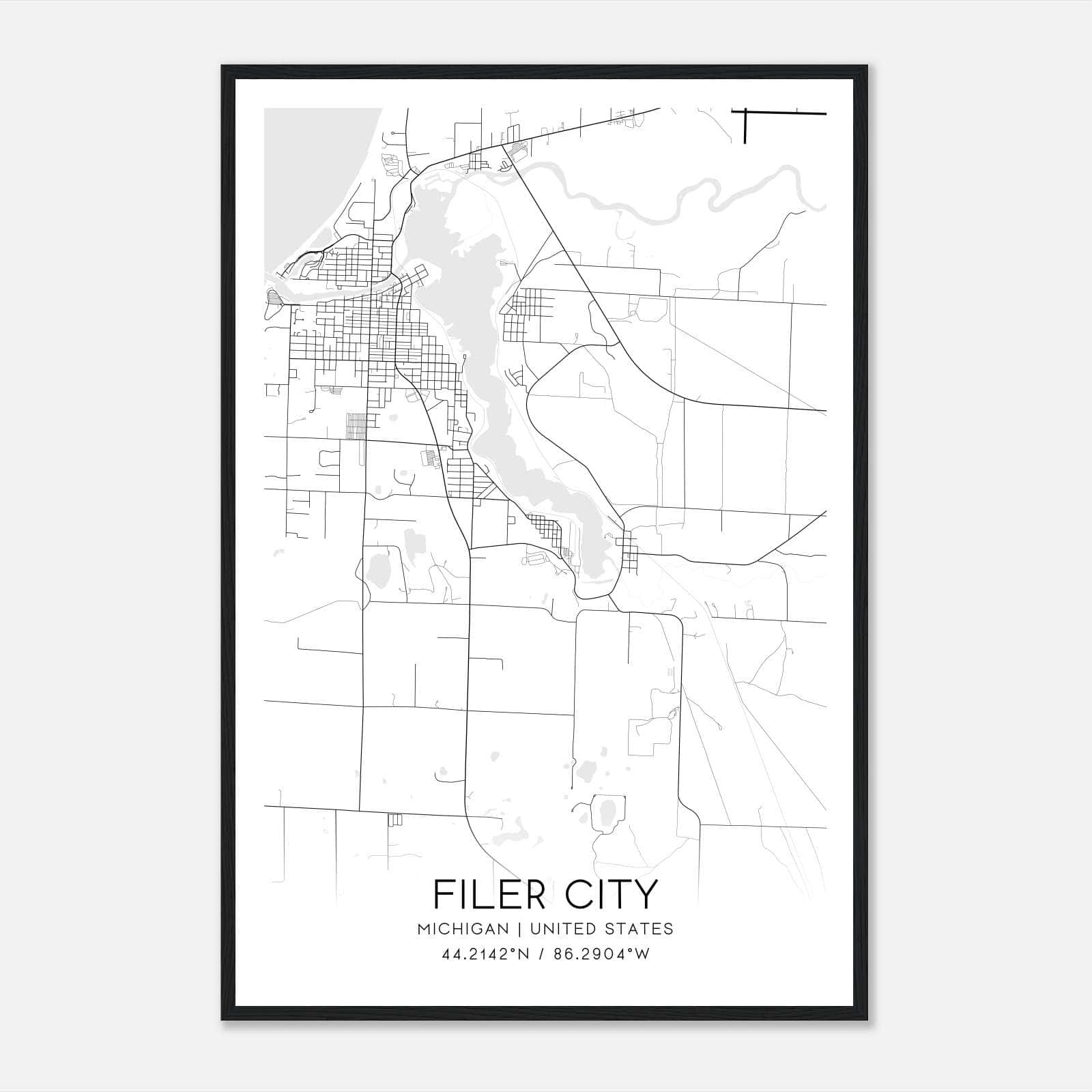 Filer City Michigan Map Poster, Modern Home Decor Wall Art Print Filer City Michigan Map Poster, Modern Home Decor Wall Art Print