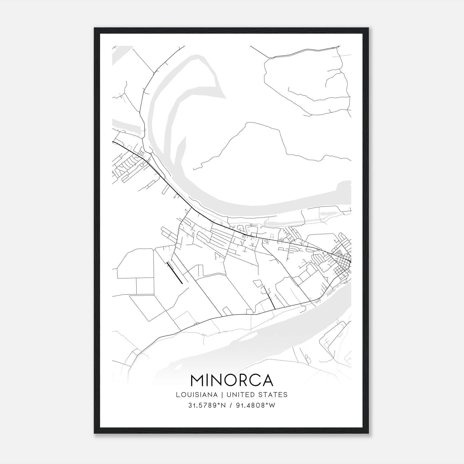 Minorca Louisiana Map Poster, Modern Home Decor Wall Art Print Minorca Louisiana Map Poster, Modern Home Decor Wall Art Print