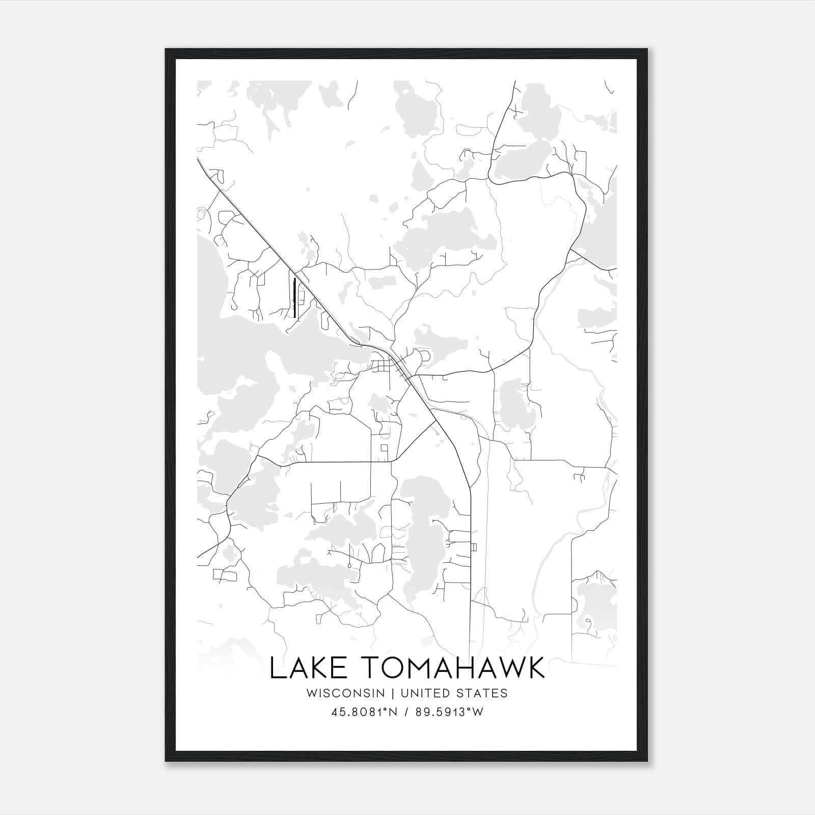 Lake Tomahawk Wisconsin Map Poster, Modern Home Decor Wall Art Print Lake Tomahawk Wisconsin Map Poster, Modern Home Decor Wall Art Print