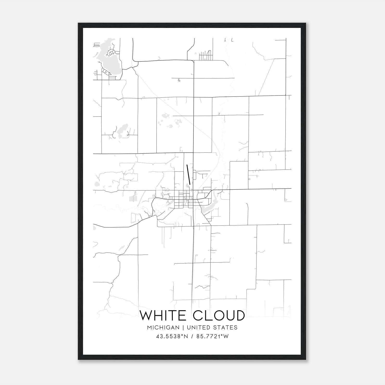White Cloud Michigan Map Poster, Modern Home Decor Wall Art Print White Cloud Michigan Map Poster, Modern Home Decor Wall Art Print