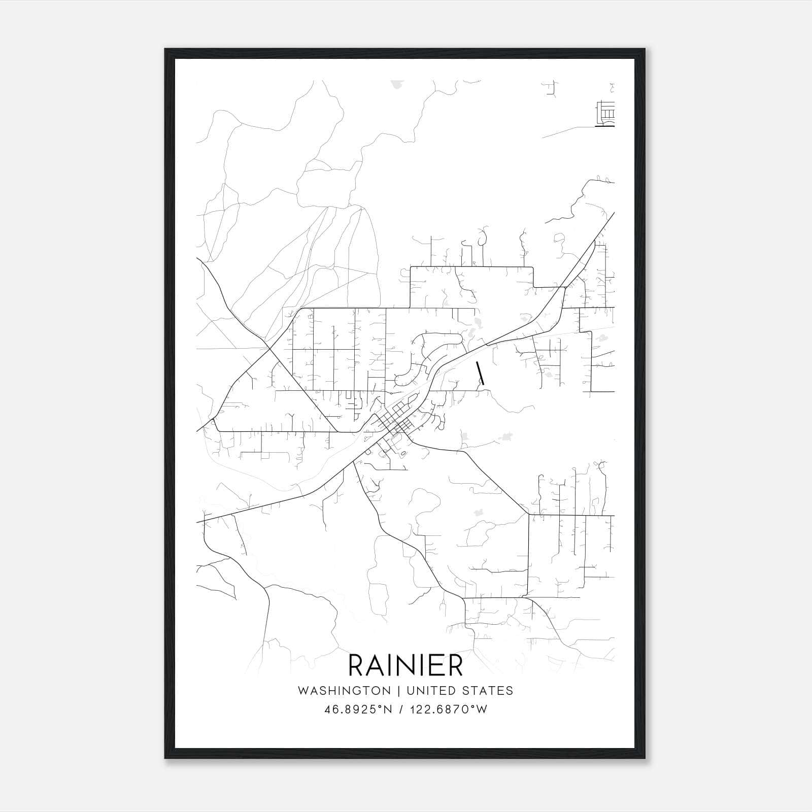 Rainier Washington Map Poster, Modern Home Decor Wall Art Print Rainier Washington Map Poster, Modern Home Decor Wall Art Print