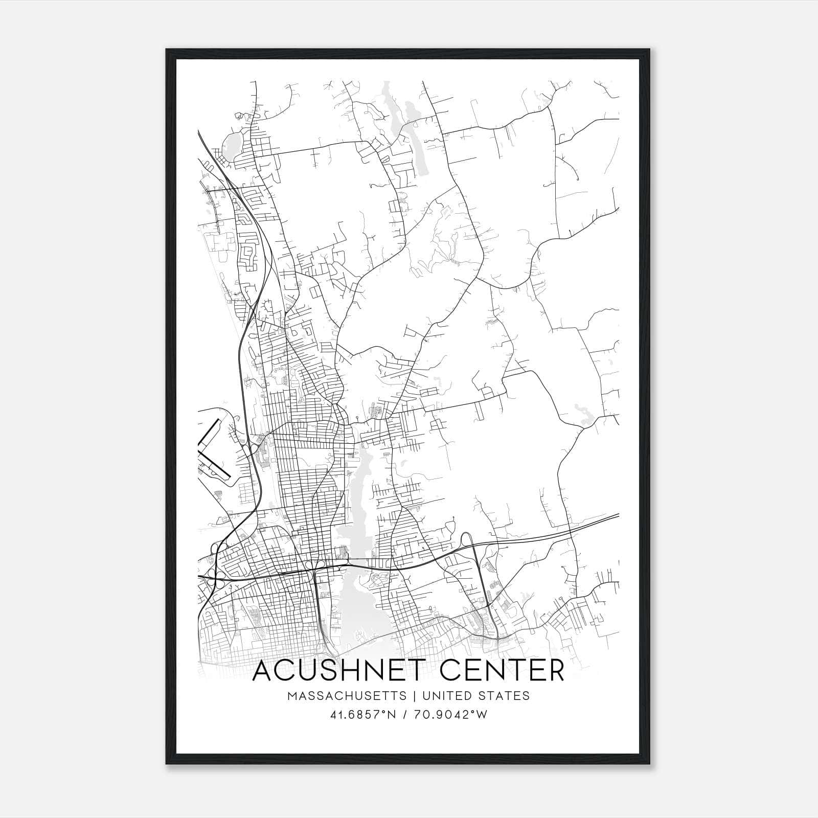 Acushnet Center Massachusetts Map Poster, Modern Home Decor Wall Art Print