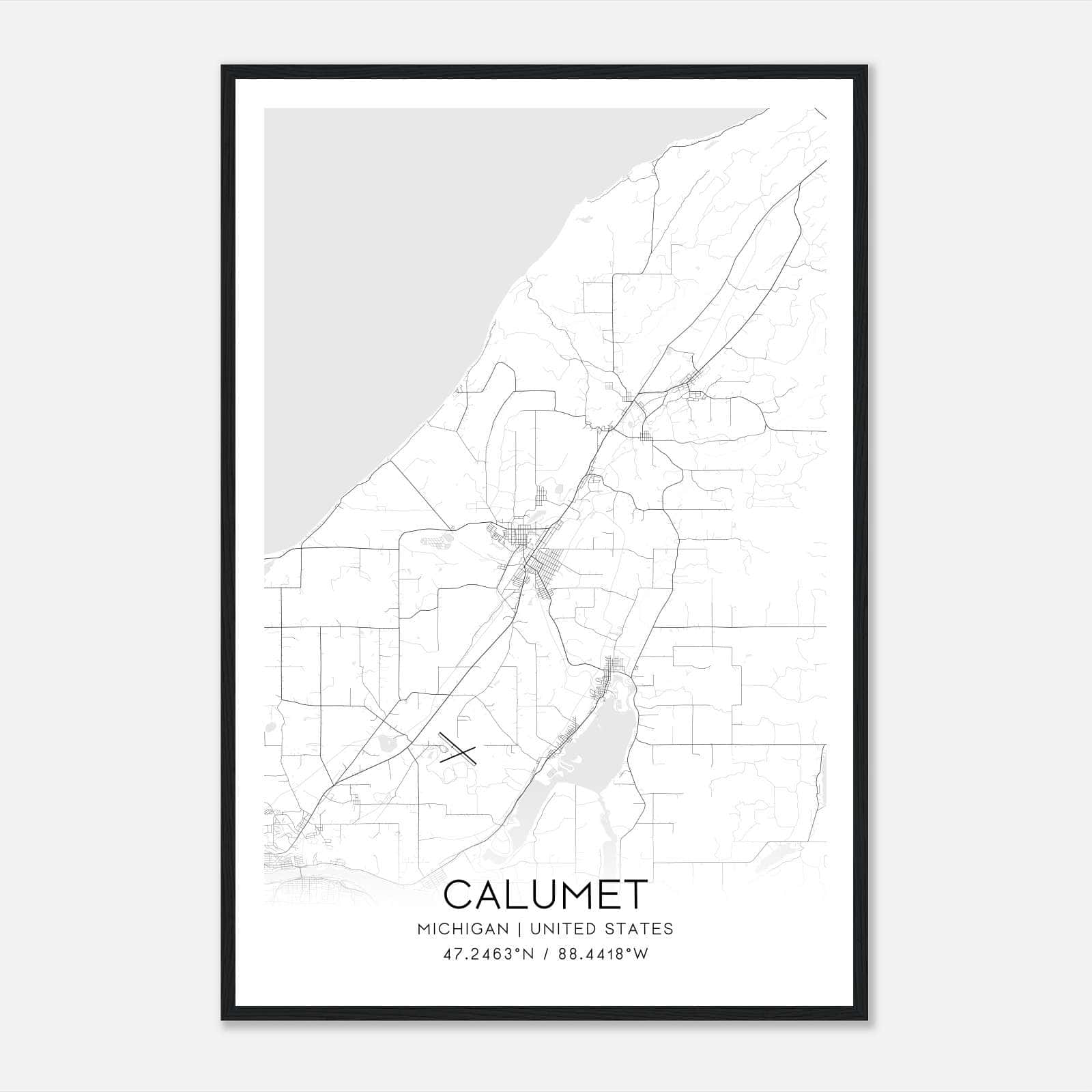Calumet Michigan Map Poster, Modern Home Decor Wall Art Print Calumet Michigan Map Poster, Modern Home Decor Wall Art Print