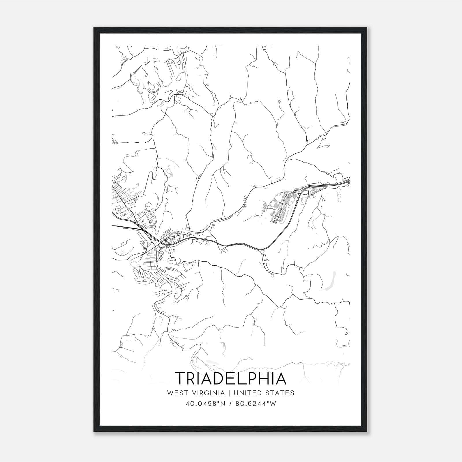 Triadelphia West Virginia Map Poster, Modern Home Decor Wall Art Print Triadelphia West Virginia Map Poster, Modern Home Decor Wall Art Print