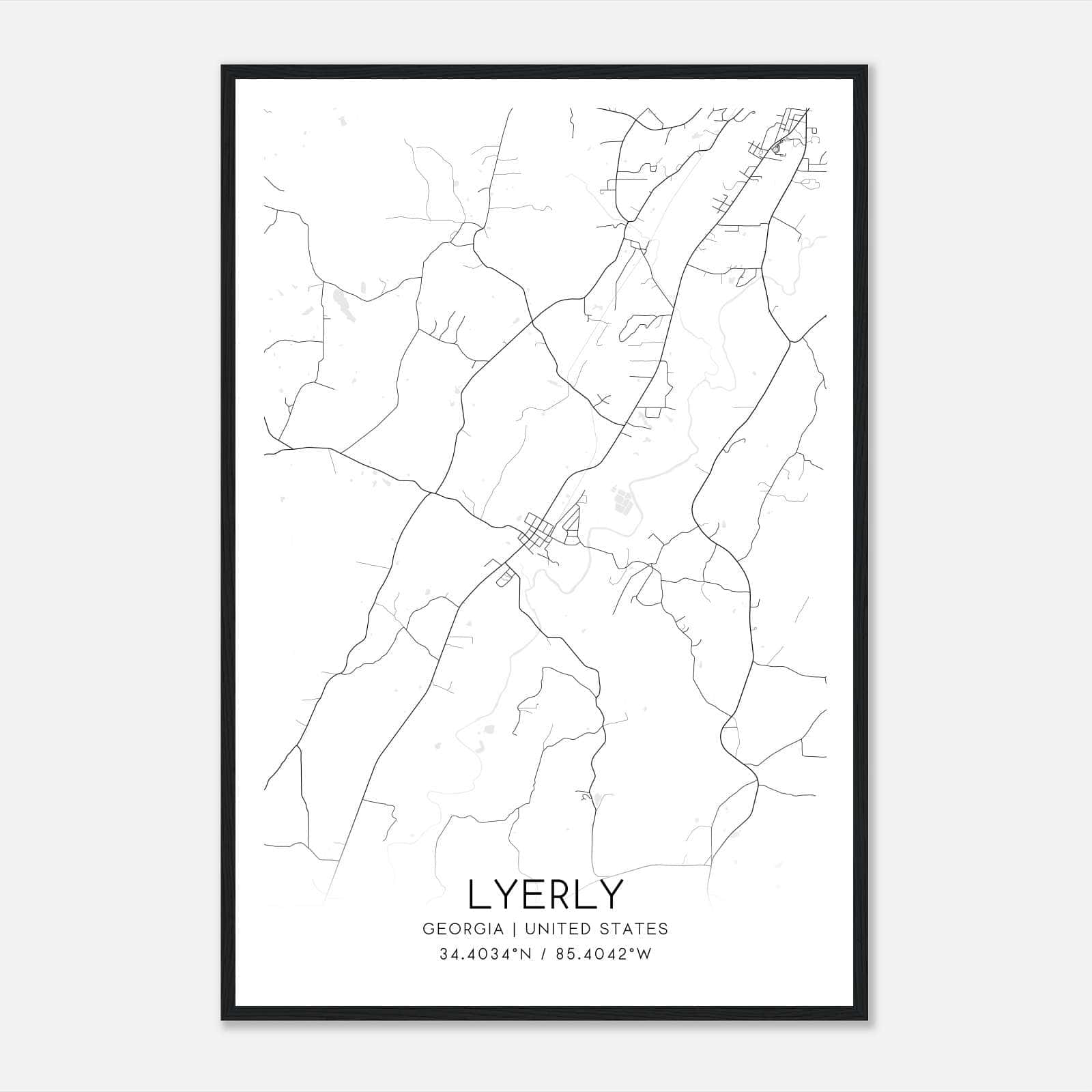 Lyerly Georgia Map Poster, Modern Home Decor Wall Art Print Lyerly Georgia Map Poster, Modern Home Decor Wall Art Print