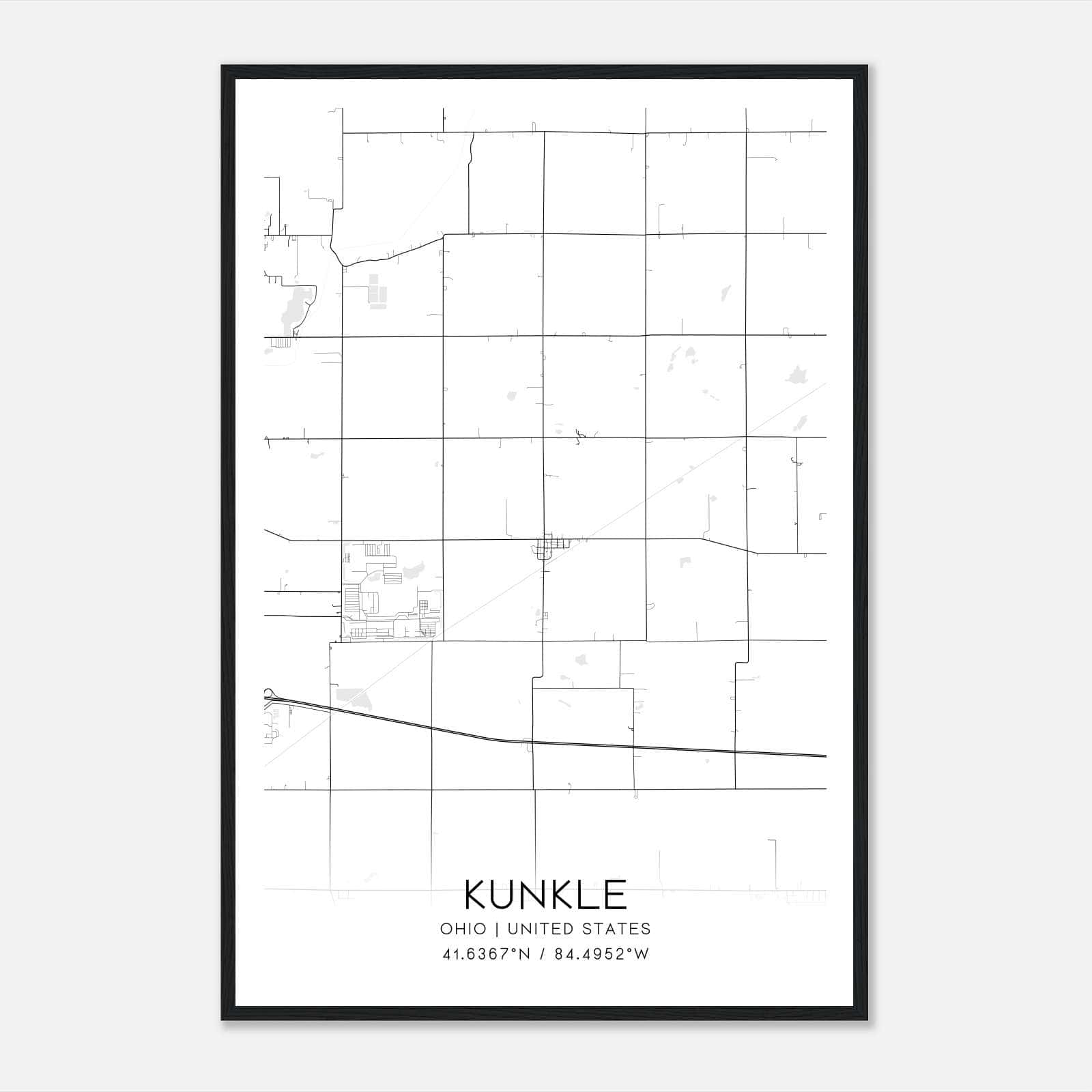 Kunkle Ohio Map Poster, Modern Home Decor Wall Art Print Kunkle Ohio Map Poster, Modern Home Decor Wall Art Print