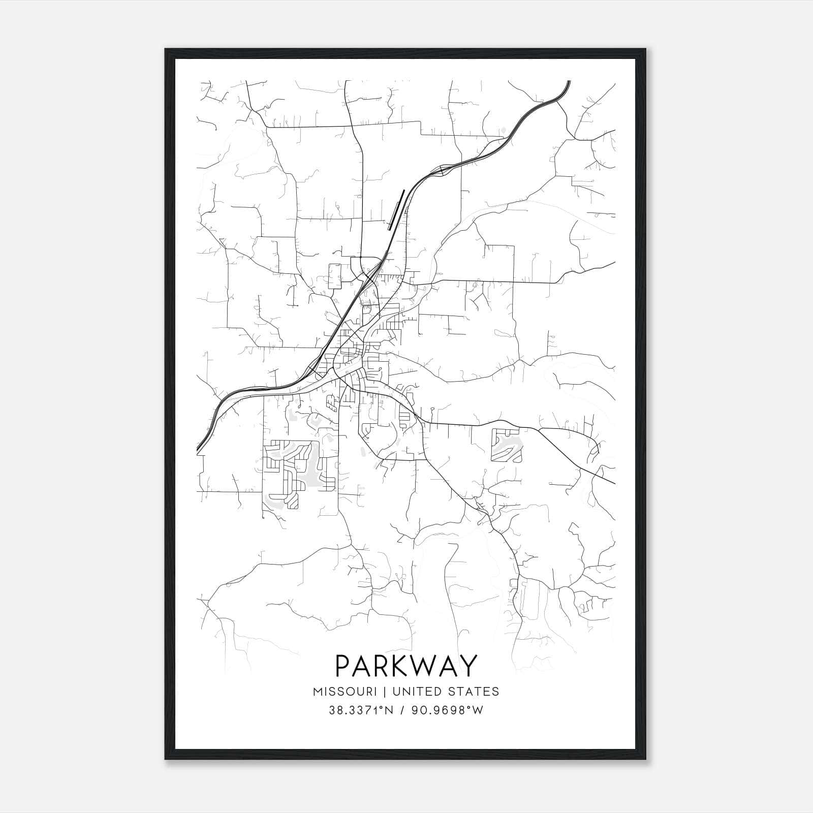 Parkway Missouri Map Poster, Modern Home Decor Wall Art Print Parkway Missouri Map Poster, Modern Home Decor Wall Art Print