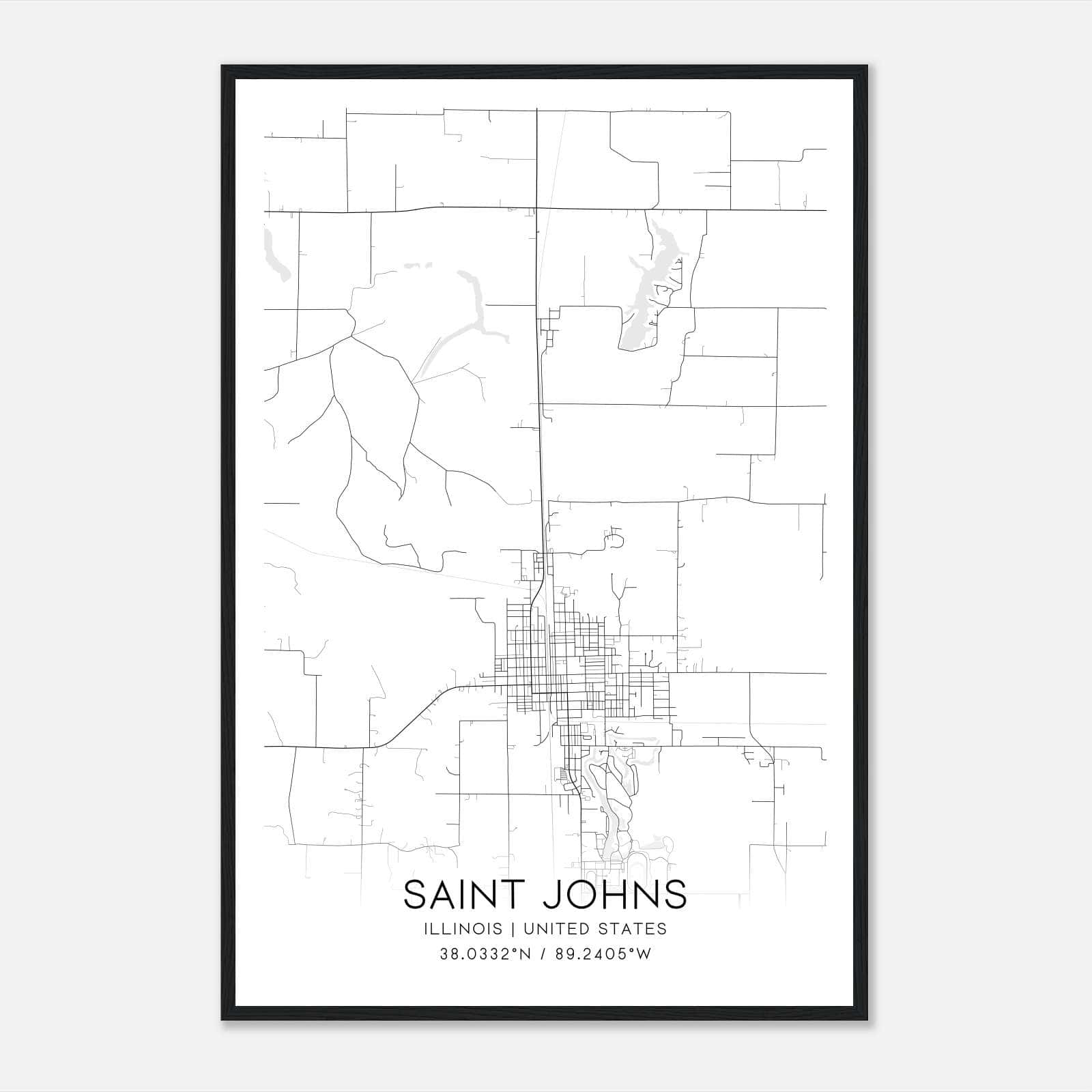 Saint Johns Illinois Map Poster, Modern Home Decor Wall Art Print Saint Johns Illinois Map Poster, Modern Home Decor Wall Art Print