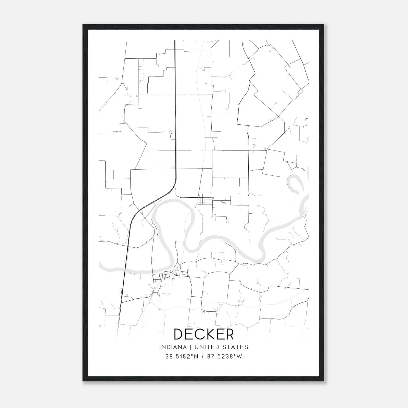 Decker Indiana Map Poster, Modern Home Decor Wall Art Print Decker Indiana Map Poster, Modern Home Decor Wall Art Print