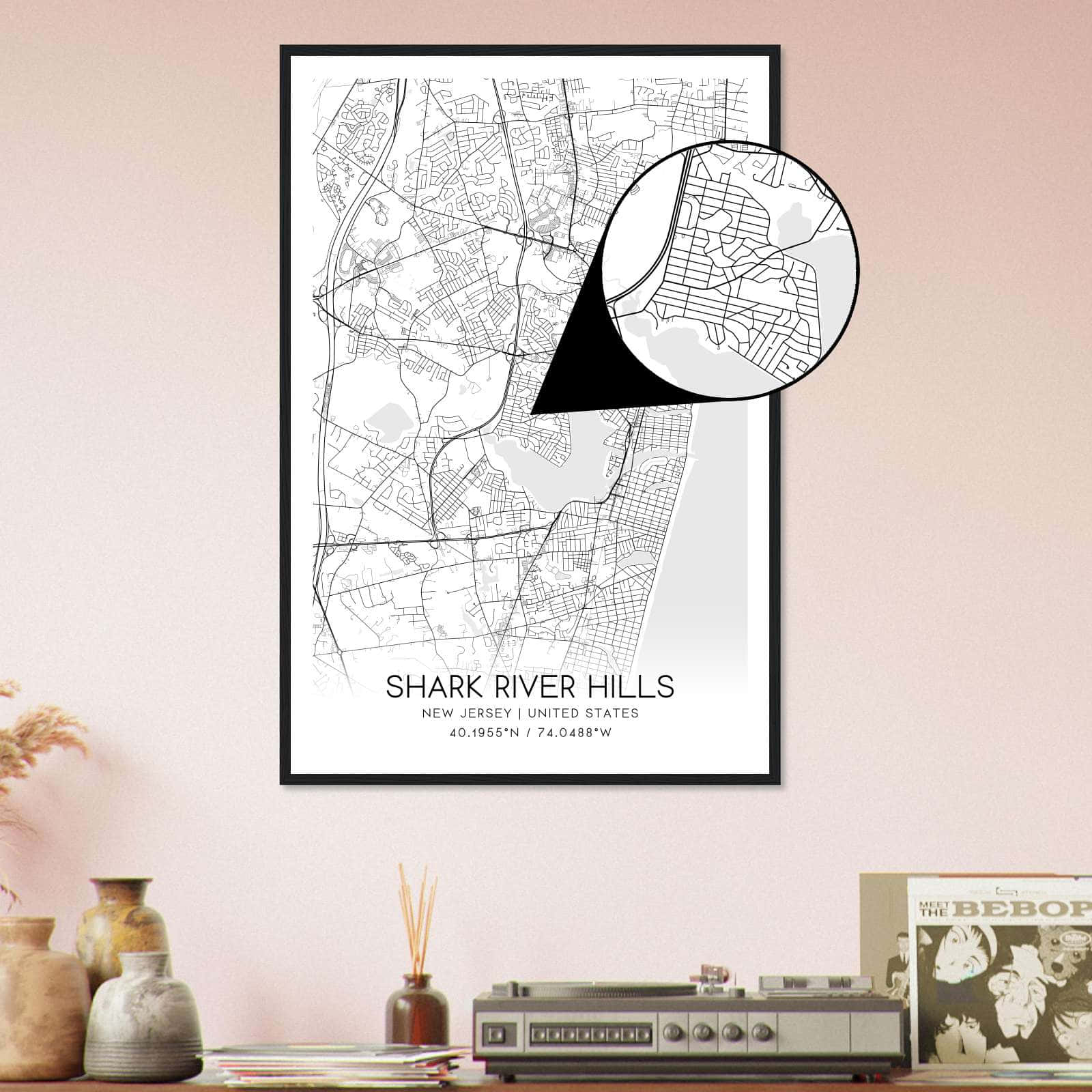 Shark River Hills New Jersey Map Poster, Modern Home Decor Wall Art Print