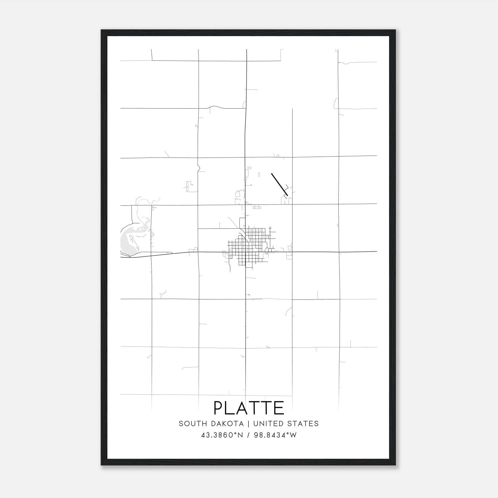 Platte South Dakota Map Poster, Modern Home Decor Wall Art Print Platte South Dakota Map Poster, Modern Home Decor Wall Art Print