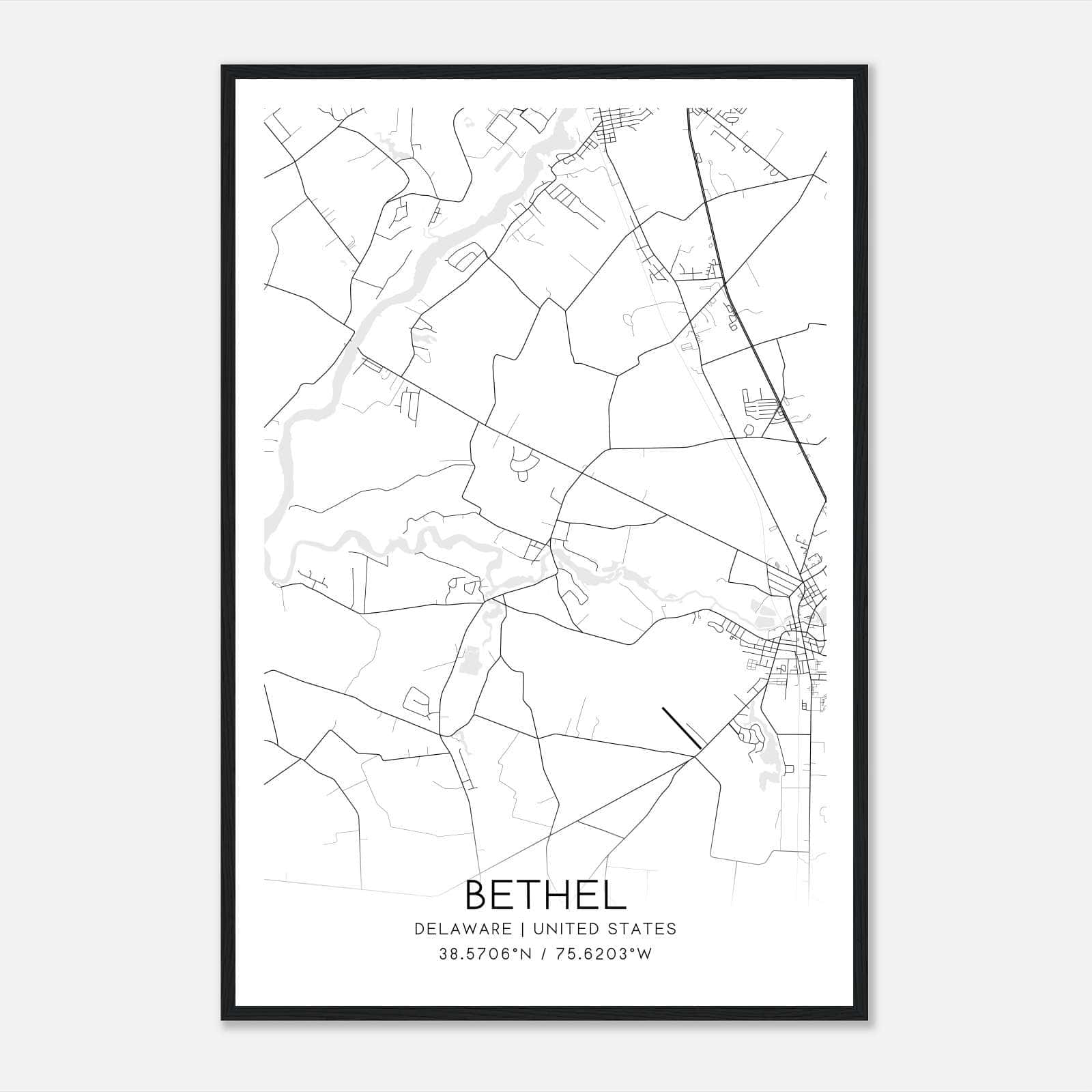 Bethel Delaware Map Poster, Modern Home Decor Wall Art Print Bethel Delaware Map Poster, Modern Home Decor Wall Art Print