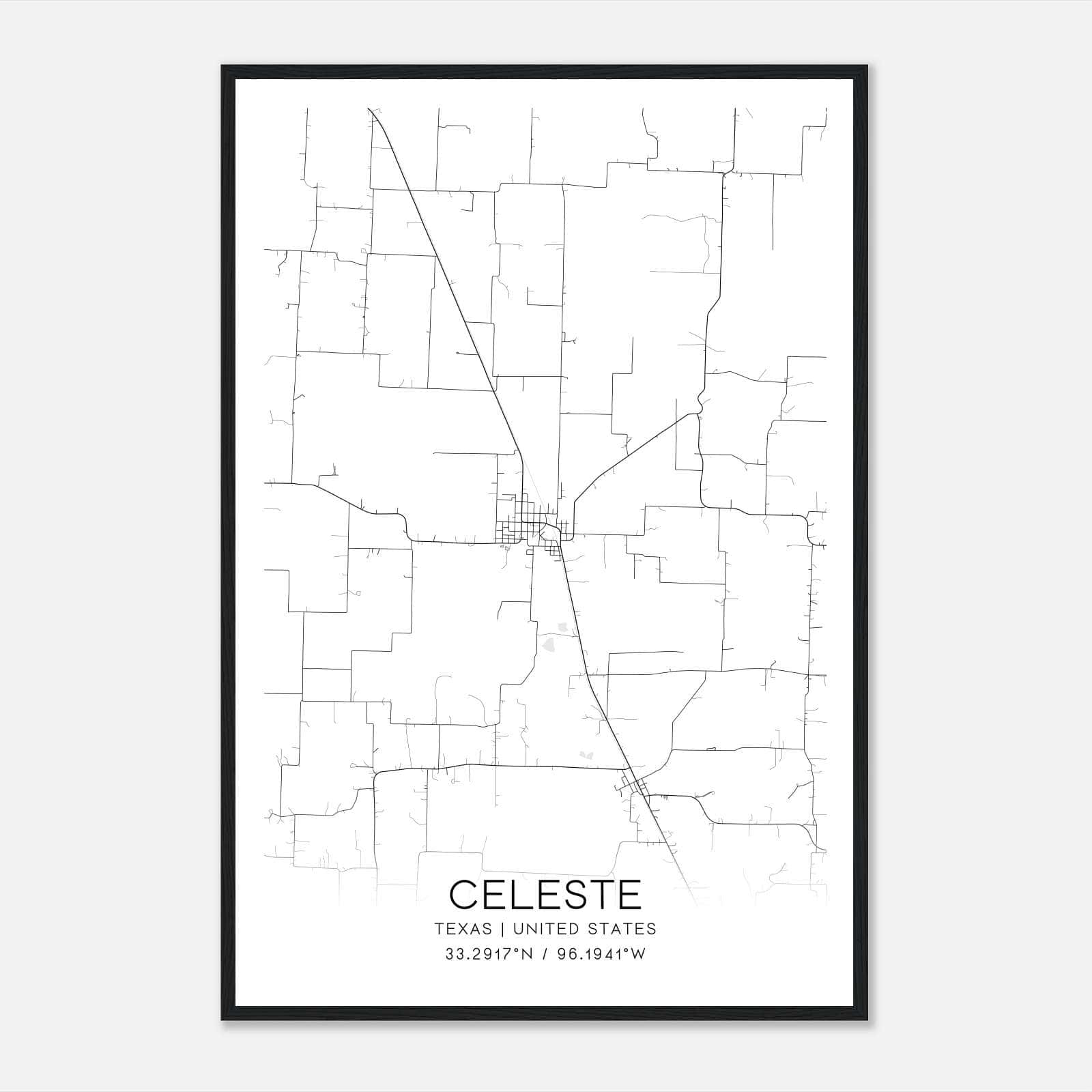 Celeste Texas Map Poster, Modern Home Decor Wall Art Print Celeste Texas Map Poster, Modern Home Decor Wall Art Print