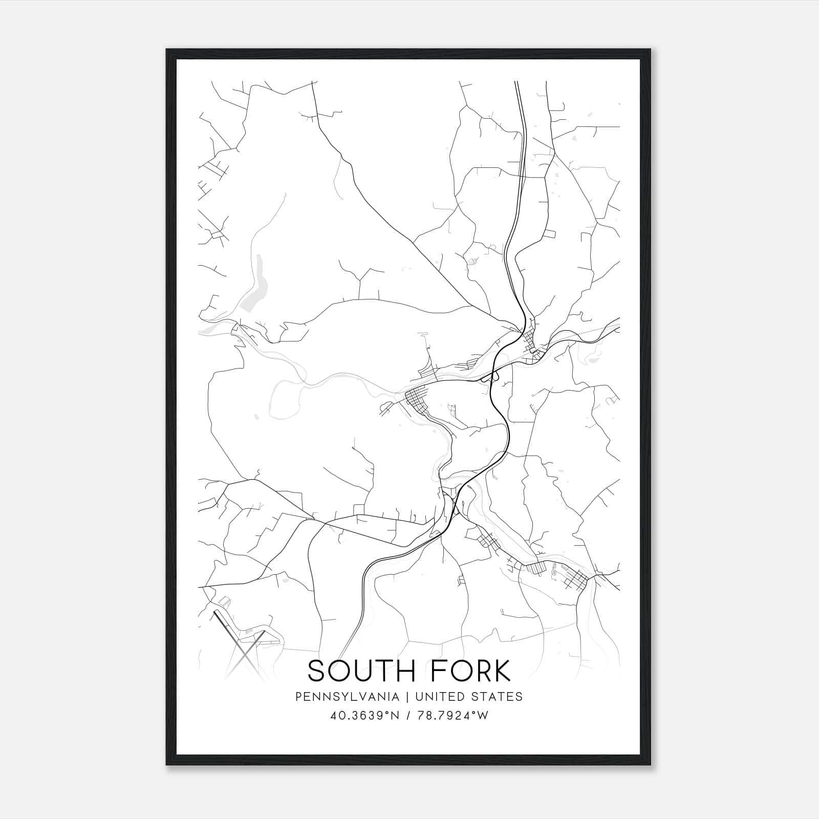 South Fork Pennsylvania Map Poster, Modern Home Decor Wall Art Print South Fork Pennsylvania Map Poster, Modern Home Decor Wall Art Print