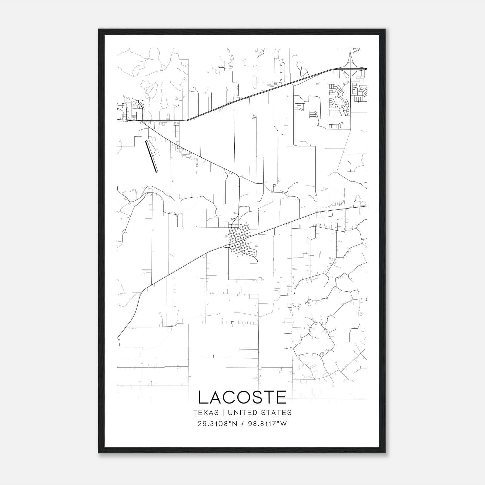 Lacoste Texas Map Poster, Modern Home Decor Wall Art Print Lacoste Texas Map Poster, Modern Home Decor Wall Art Print