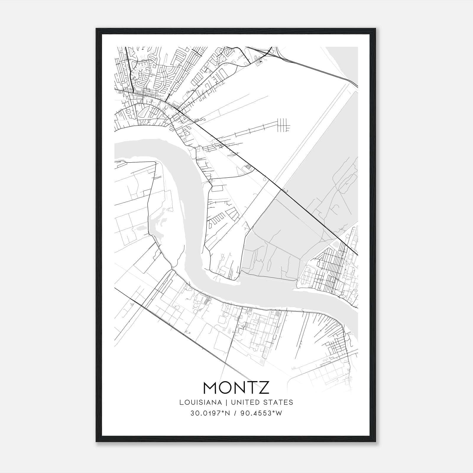 Montz Louisiana Map Poster, Modern Home Decor Wall Art Print Montz Louisiana Map Poster, Modern Home Decor Wall Art Print