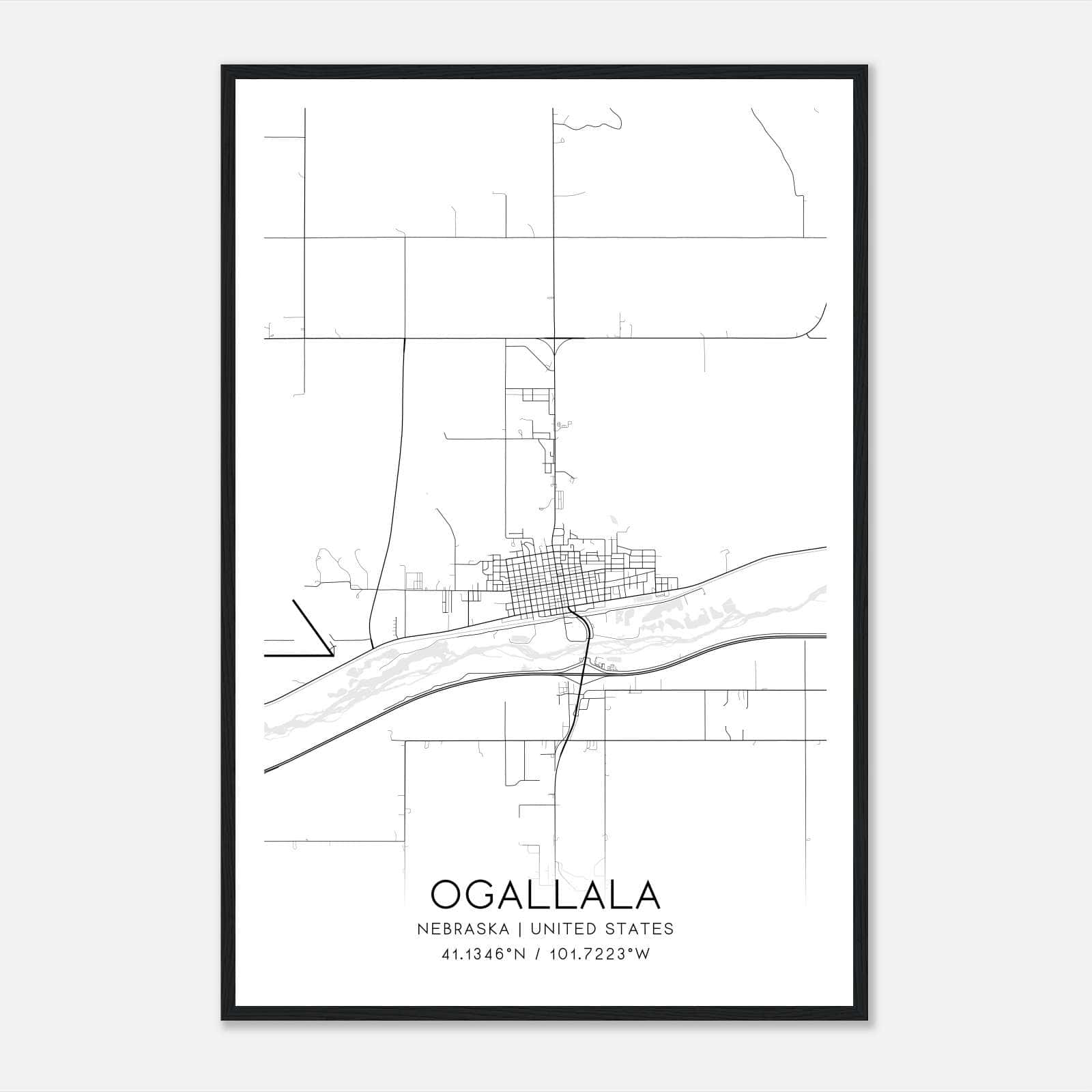 Ogallala Nebraska Map Poster, Modern Home Decor Wall Art Print Ogallala Nebraska Map Poster, Modern Home Decor Wall Art Print