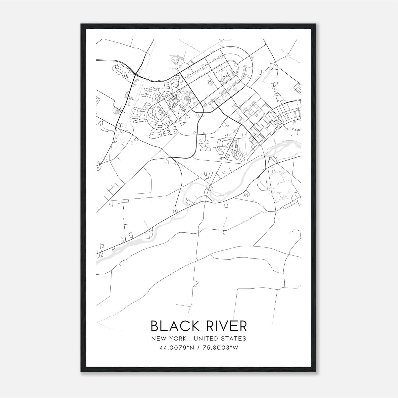 Black River New York Map Poster, Modern Home Decor Wall Art Print Black River New York Map Poster, Modern Home Decor Wall Art Print