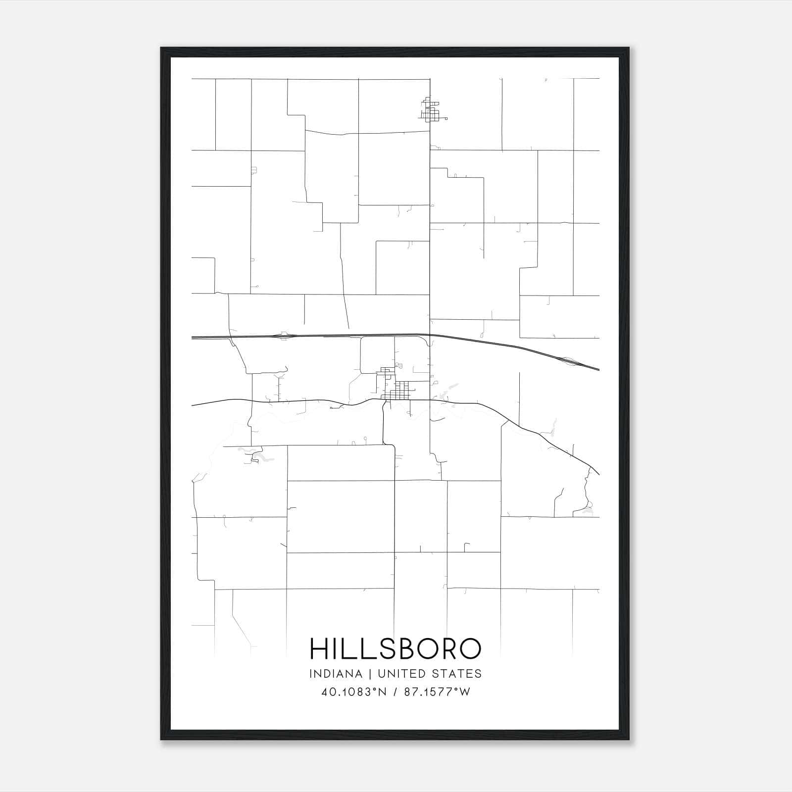 Hillsboro Indiana Map Poster, Modern Home Decor Wall Art Print Hillsboro Indiana Map Poster, Modern Home Decor Wall Art Print