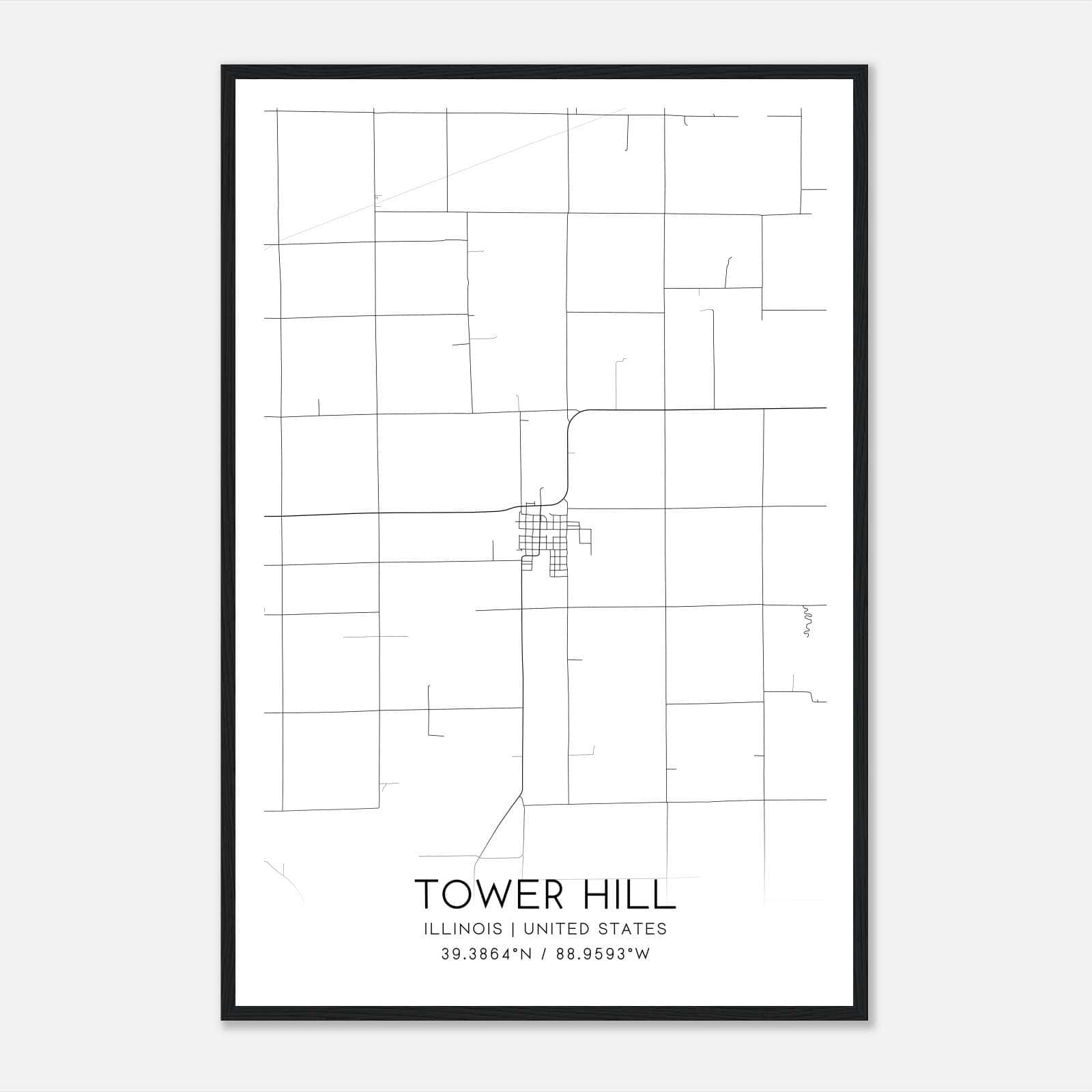 Tower Hill Illinois Map Poster, Modern Home Decor Wall Art Print Tower Hill Illinois Map Poster, Modern Home Decor Wall Art Print