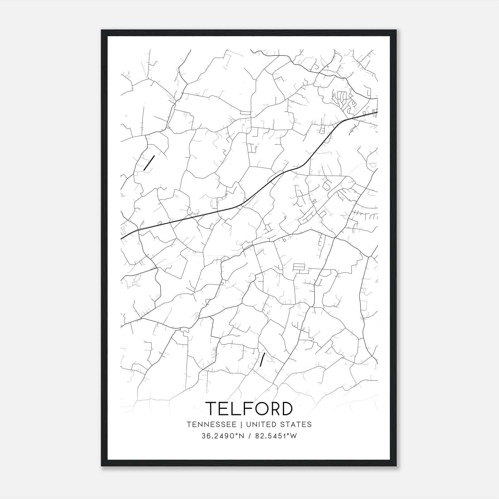 Telford Tennessee Map Poster, Modern Home Decor Wall Art Print Telford Tennessee Map Poster, Modern Home Decor Wall Art Print