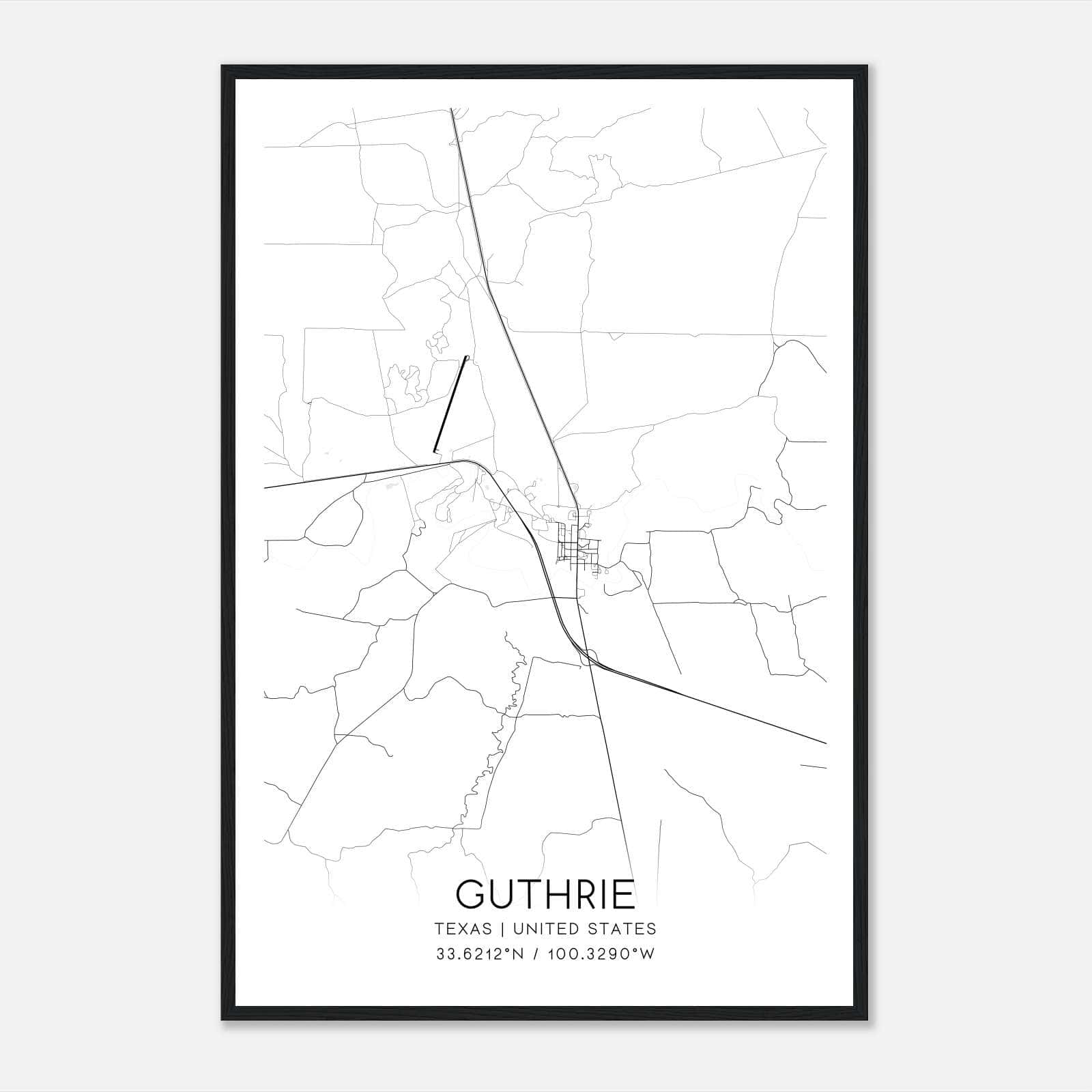 Guthrie Texas Map Poster, Modern Home Decor Wall Art Print Guthrie Texas Map Poster, Modern Home Decor Wall Art Print