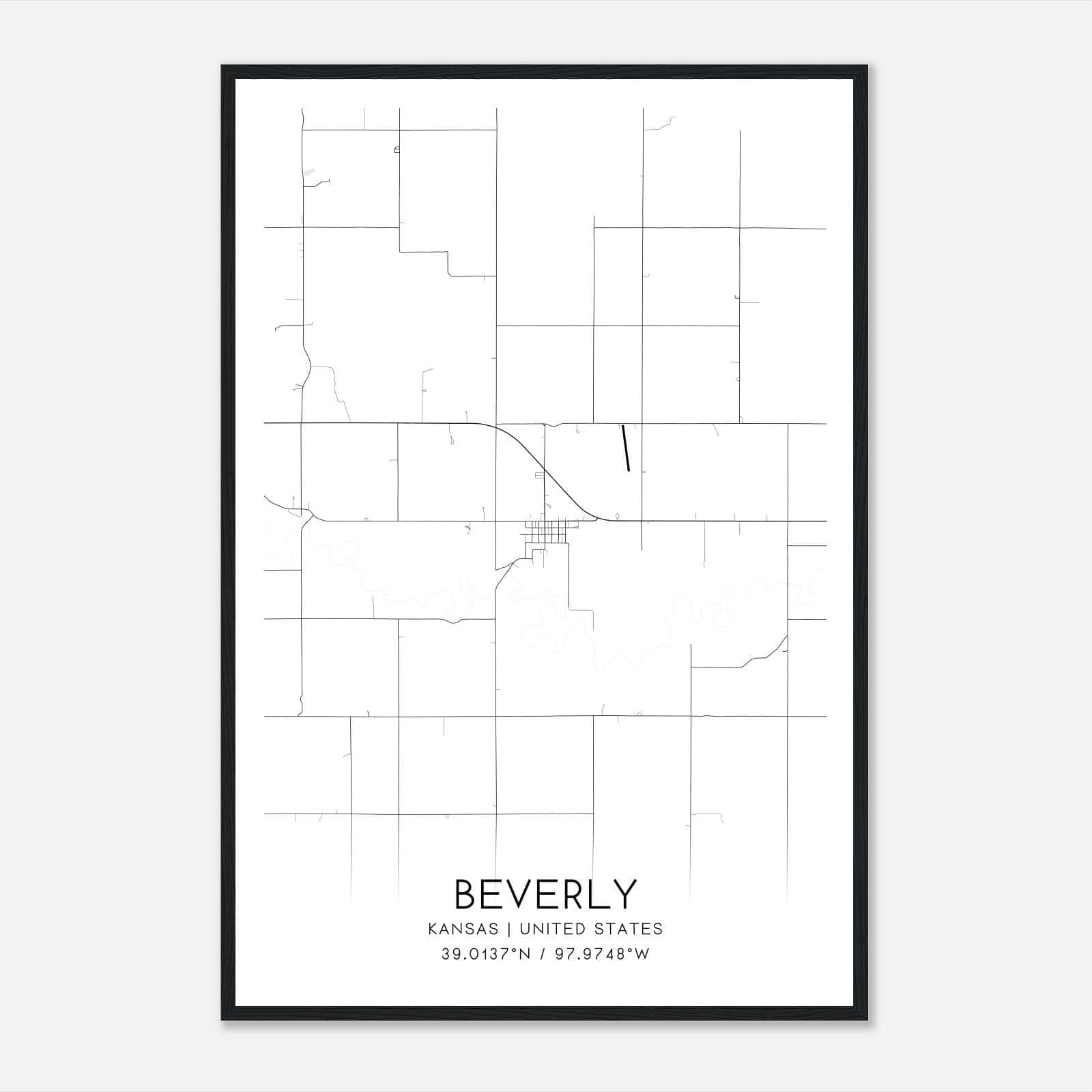 Beverly Kansas Map Poster, Modern Home Decor Wall Art Print Beverly Kansas Map Poster, Modern Home Decor Wall Art Print