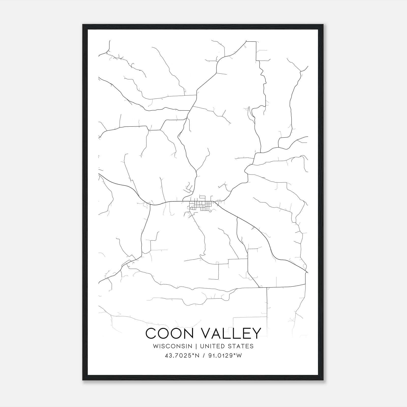 Coon Valley Wisconsin Map Poster, Modern Home Decor Wall Art Print Coon Valley Wisconsin Map Poster, Modern Home Decor Wall Art Print