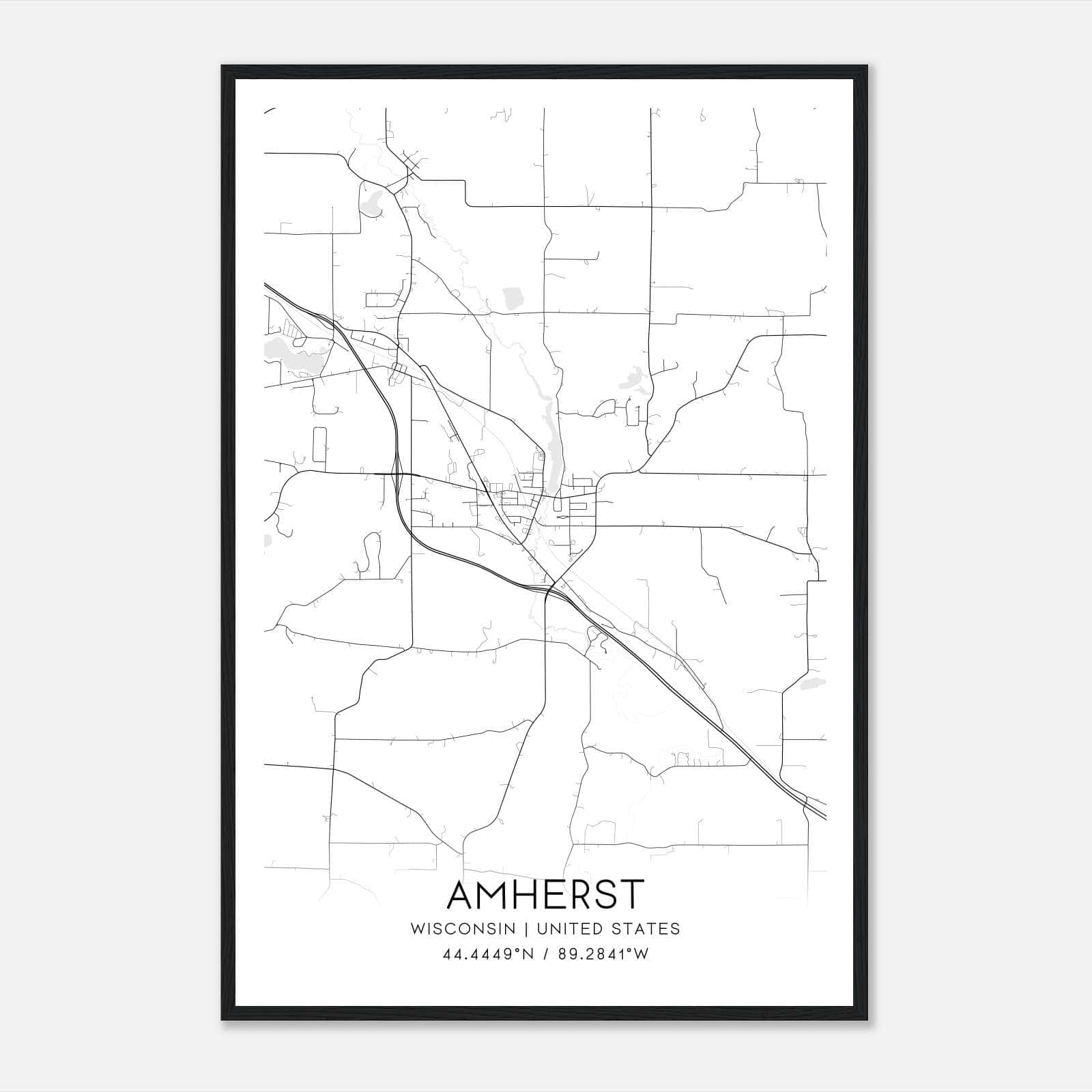 Amherst Wisconsin Map Poster, Modern Home Decor Wall Art Print Amherst Wisconsin Map Poster, Modern Home Decor Wall Art Print