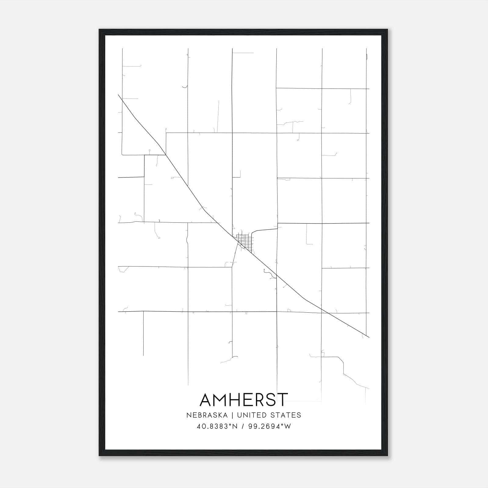 Amherst Nebraska Map Poster, Modern Home Decor Wall Art Print Amherst Nebraska Map Poster, Modern Home Decor Wall Art Print
