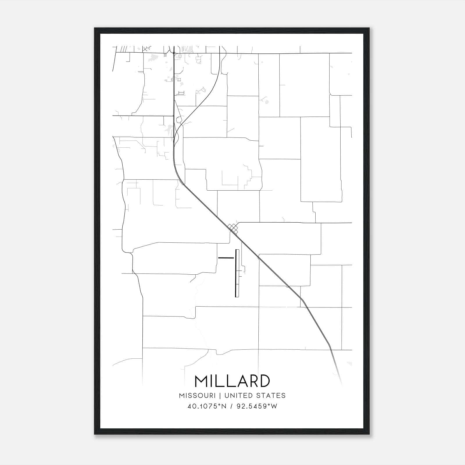 Millard Missouri Map Poster, Modern Home Decor Wall Art Print Millard Missouri Map Poster, Modern Home Decor Wall Art Print