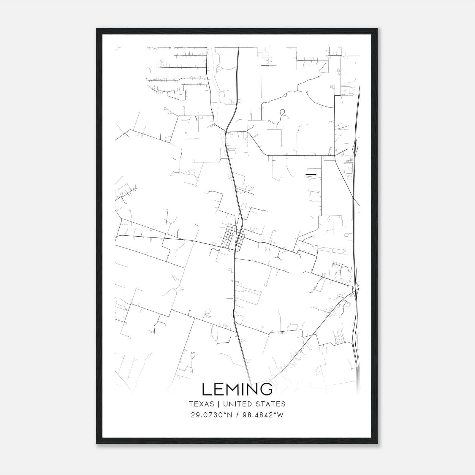 Leming Texas Map Poster, Modern Home Decor Wall Art Print Leming Texas Map Poster, Modern Home Decor Wall Art Print