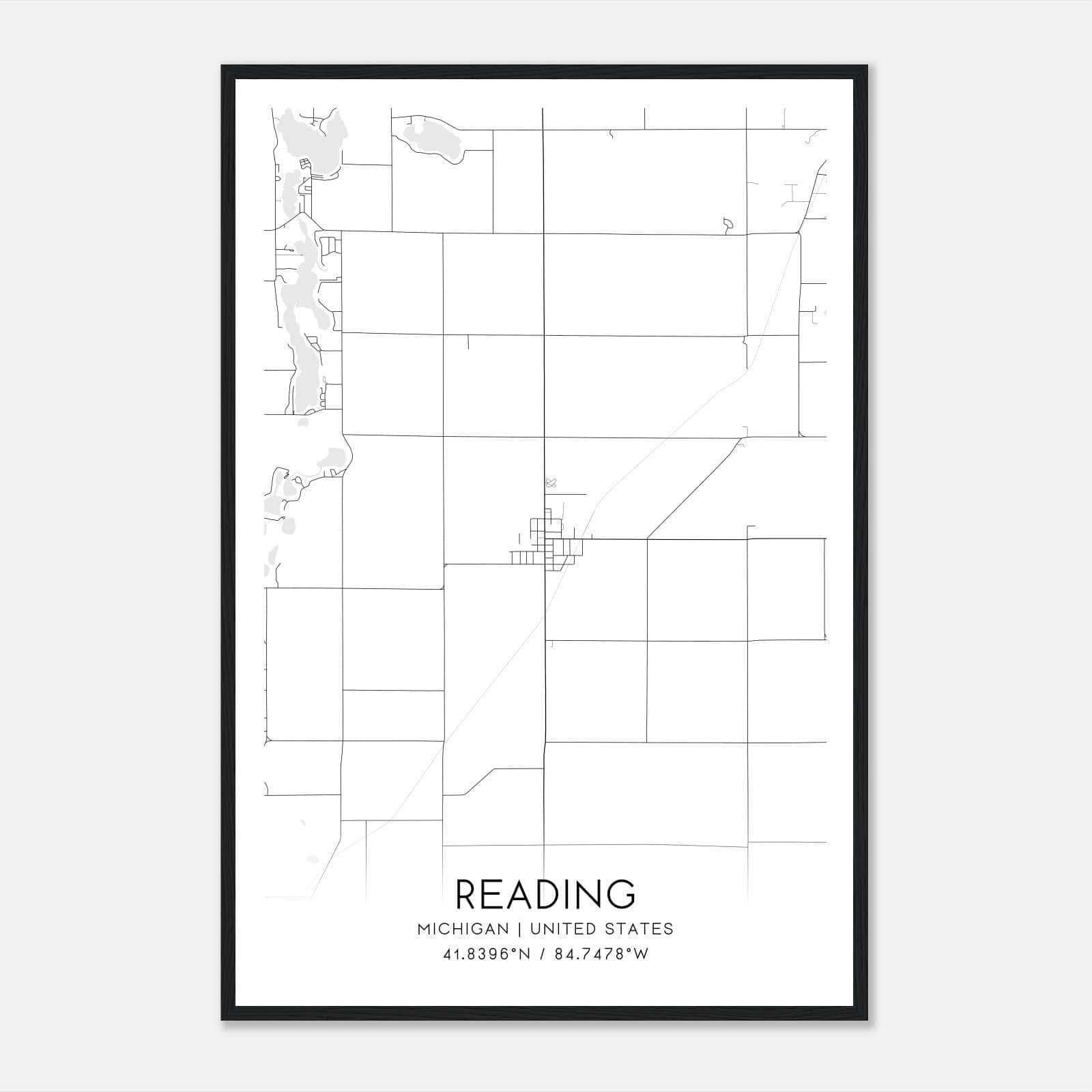 Reading Michigan Map Poster, Modern Home Decor Wall Art Print Reading Michigan Map Poster, Modern Home Decor Wall Art Print