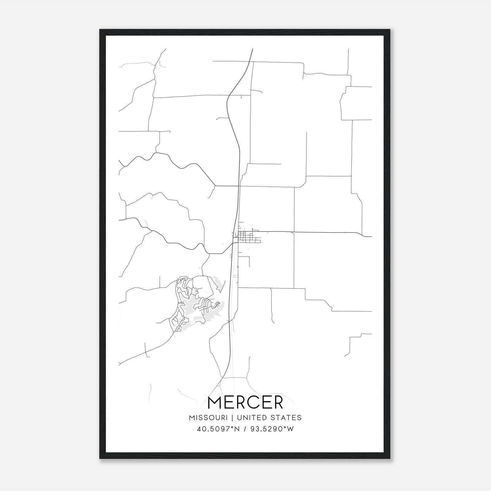 Mercer Missouri Map Poster, Modern Home Decor Wall Art Print Mercer Missouri Map Poster, Modern Home Decor Wall Art Print