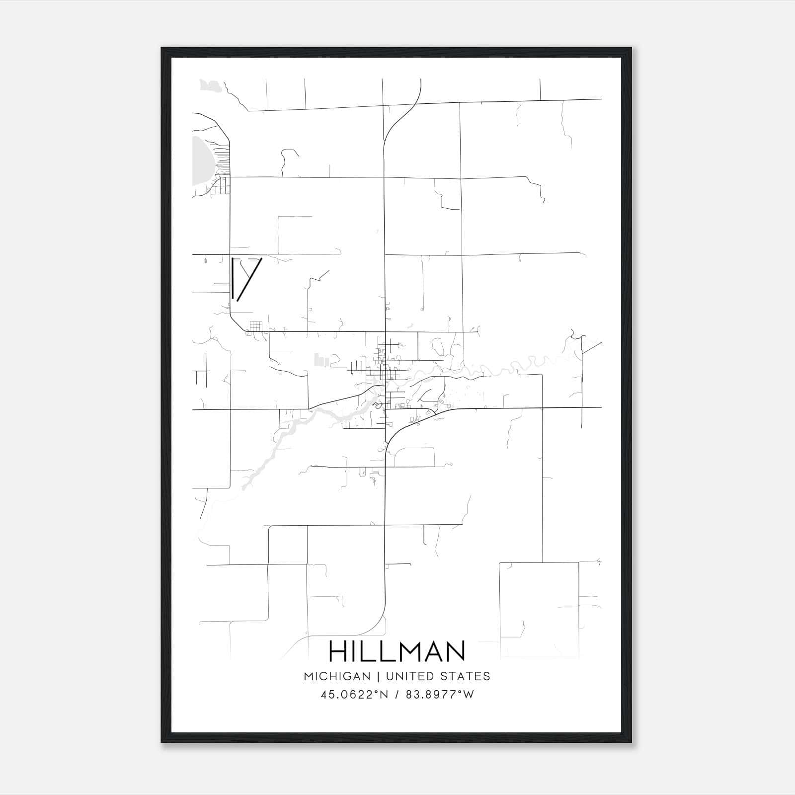 Hillman Michigan Map Poster, Modern Home Decor Wall Art Print Hillman Michigan Map Poster, Modern Home Decor Wall Art Print