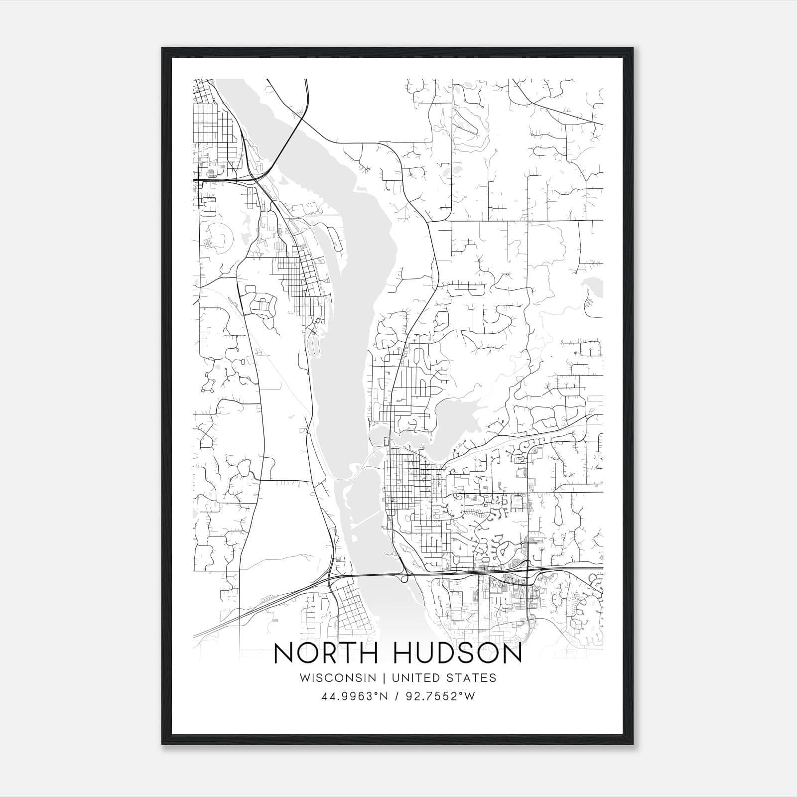 North Hudson Wisconsin Map Poster, Modern Home Decor Wall Art Print North Hudson Wisconsin Map Poster, Modern Home Decor Wall Art Print