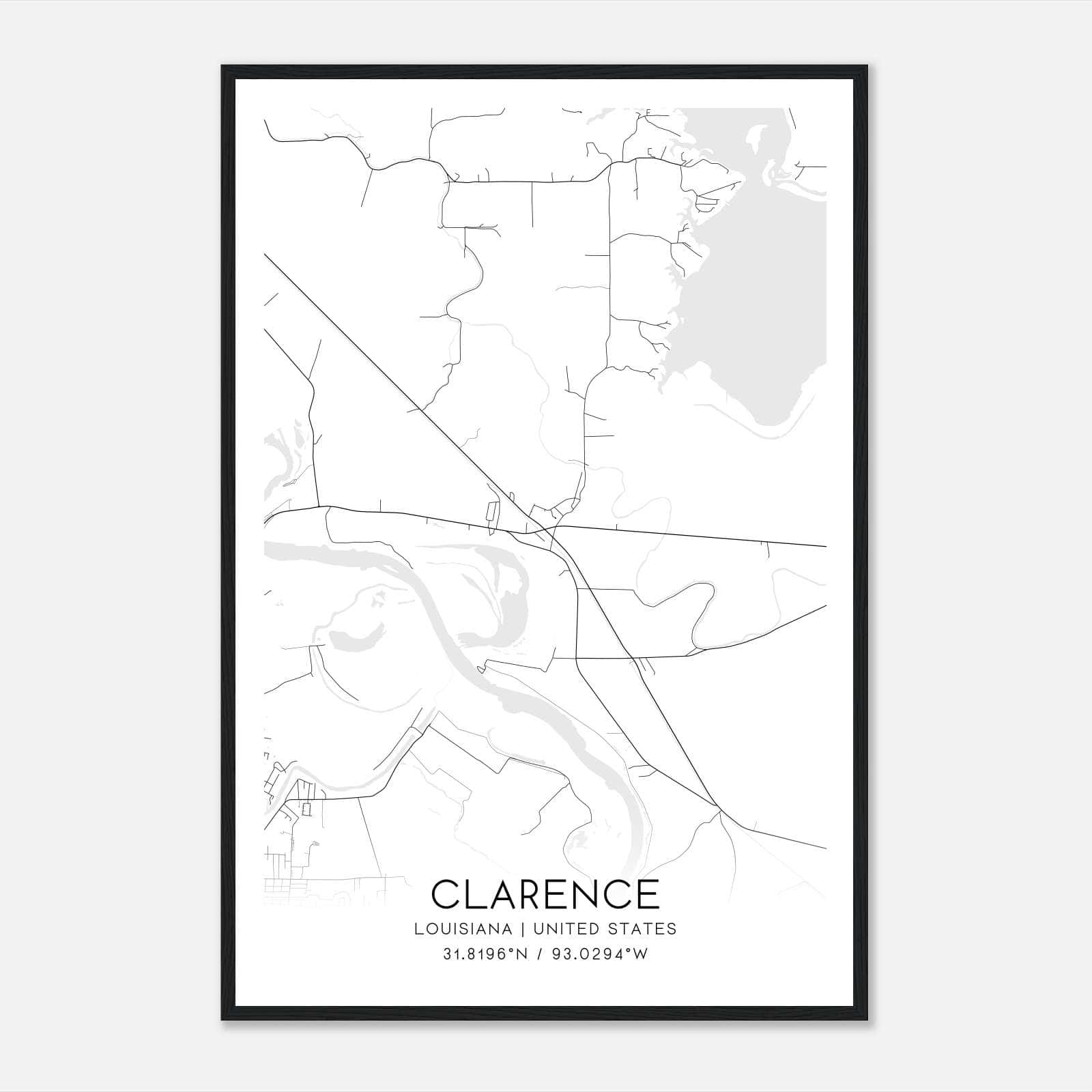 Clarence Louisiana Map Poster, Modern Home Decor Wall Art Print Clarence Louisiana Map Poster, Modern Home Decor Wall Art Print