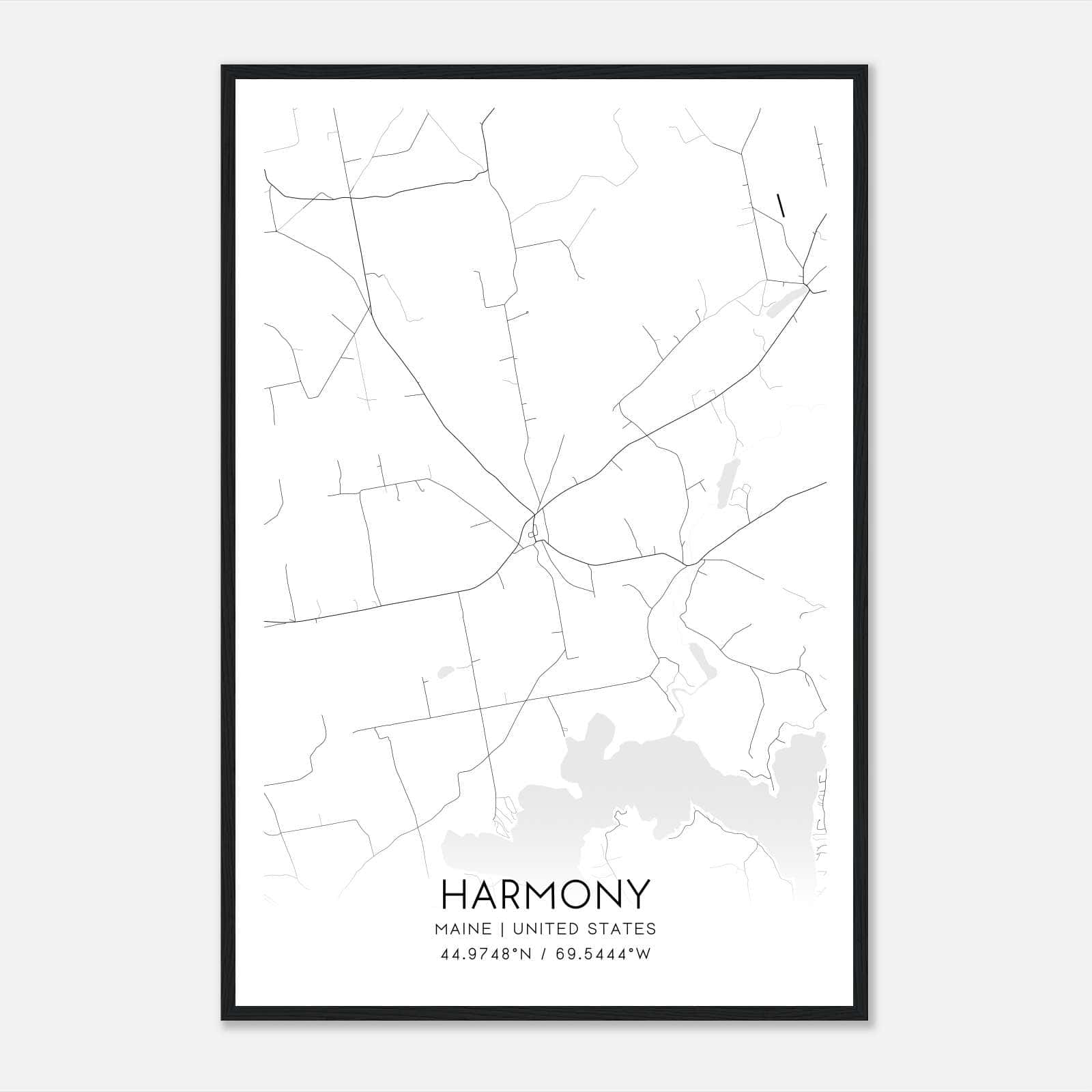 Harmony Maine Map Poster, Modern Home Decor Wall Art Print Harmony Maine Map Poster, Modern Home Decor Wall Art Print