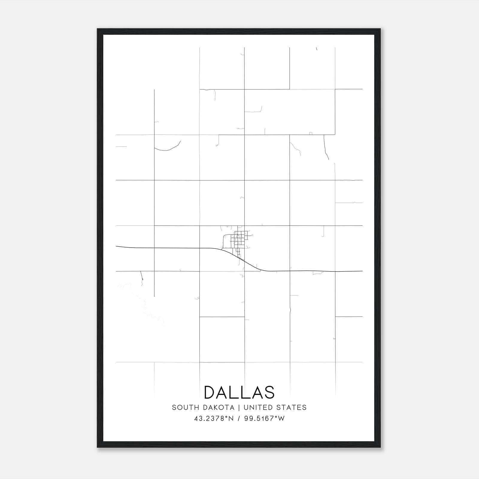 Dallas South Dakota Map Poster, Modern Home Decor Wall Art Print Dallas South Dakota Map Poster, Modern Home Decor Wall Art Print