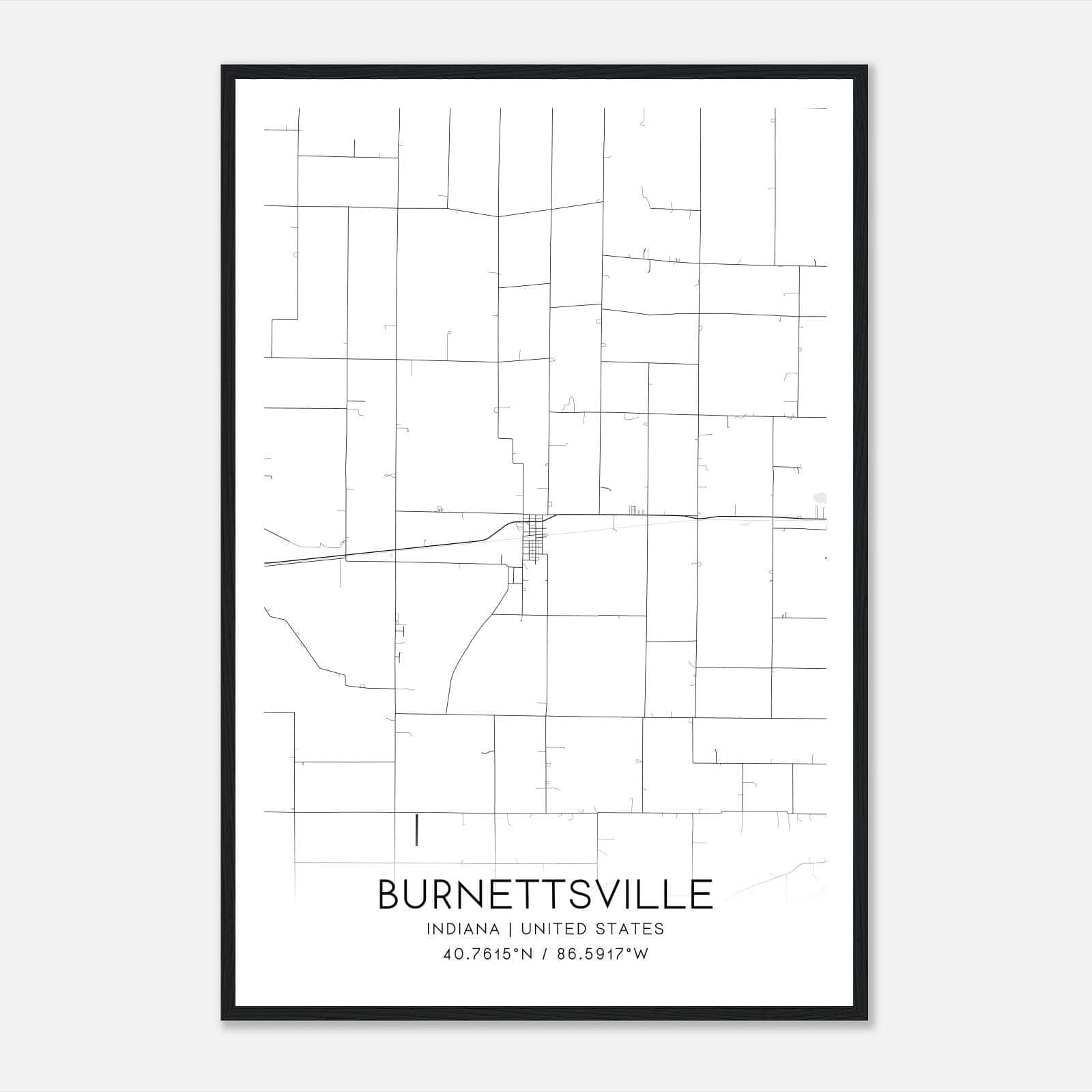 Burnettsville Indiana Map Poster, Modern Home Decor Wall Art Print Burnettsville Indiana Map Poster, Modern Home Decor Wall Art Print