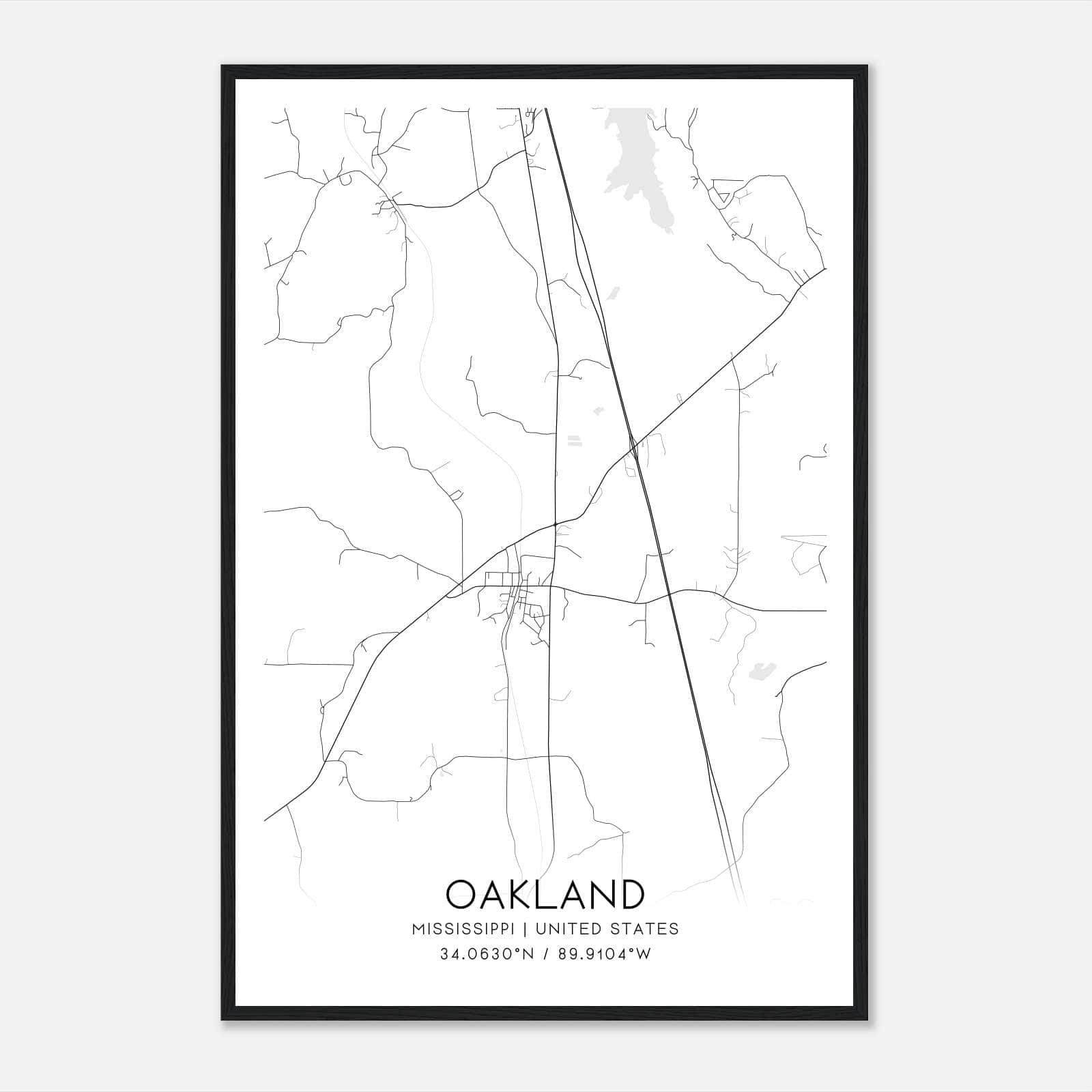Oakland Mississippi Map Poster, Modern Home Decor Wall Art Print Oakland Mississippi Map Poster, Modern Home Decor Wall Art Print