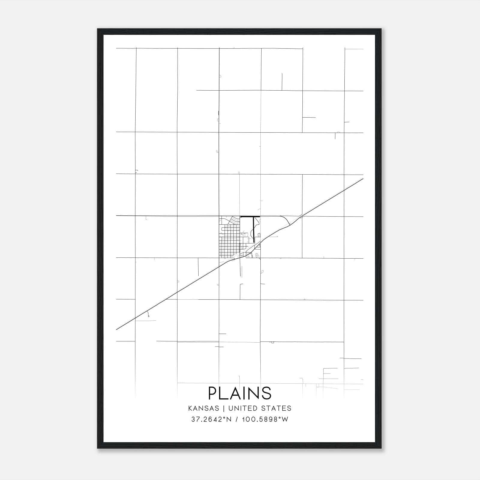 Plains Kansas Map Poster, Modern Home Decor Wall Art Print Plains Kansas Map Poster, Modern Home Decor Wall Art Print