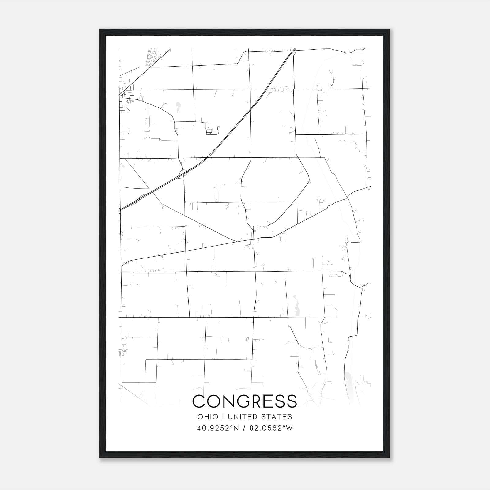 Congress Ohio Map Poster, Modern Home Decor Wall Art Print Congress Ohio Map Poster, Modern Home Decor Wall Art Print