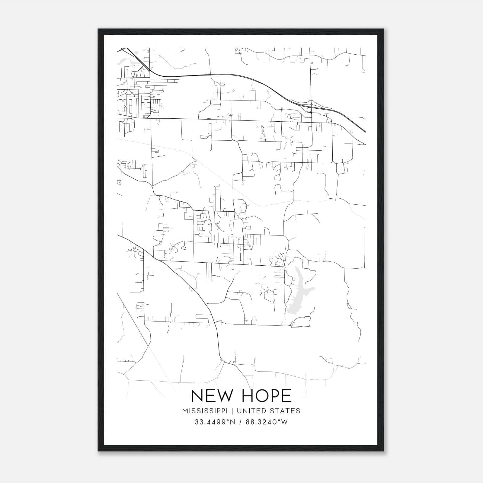 New Hope Mississippi Map Poster, Modern Home Decor Wall Art Print New Hope Mississippi Map Poster, Modern Home Decor Wall Art Print