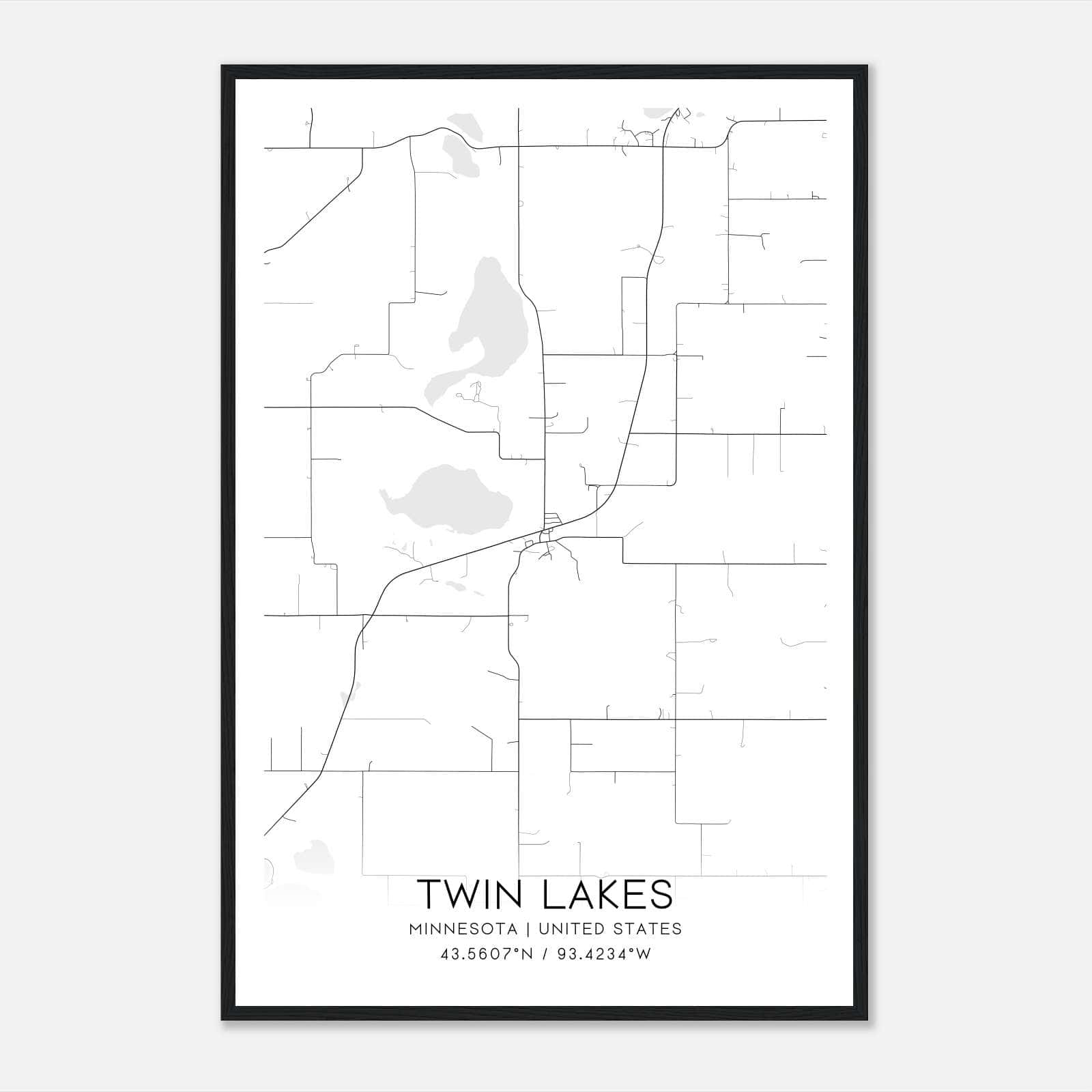 Twin Lakes Minnesota Map Poster, Modern Home Decor Wall Art Print Twin Lakes Minnesota Map Poster, Modern Home Decor Wall Art Print
