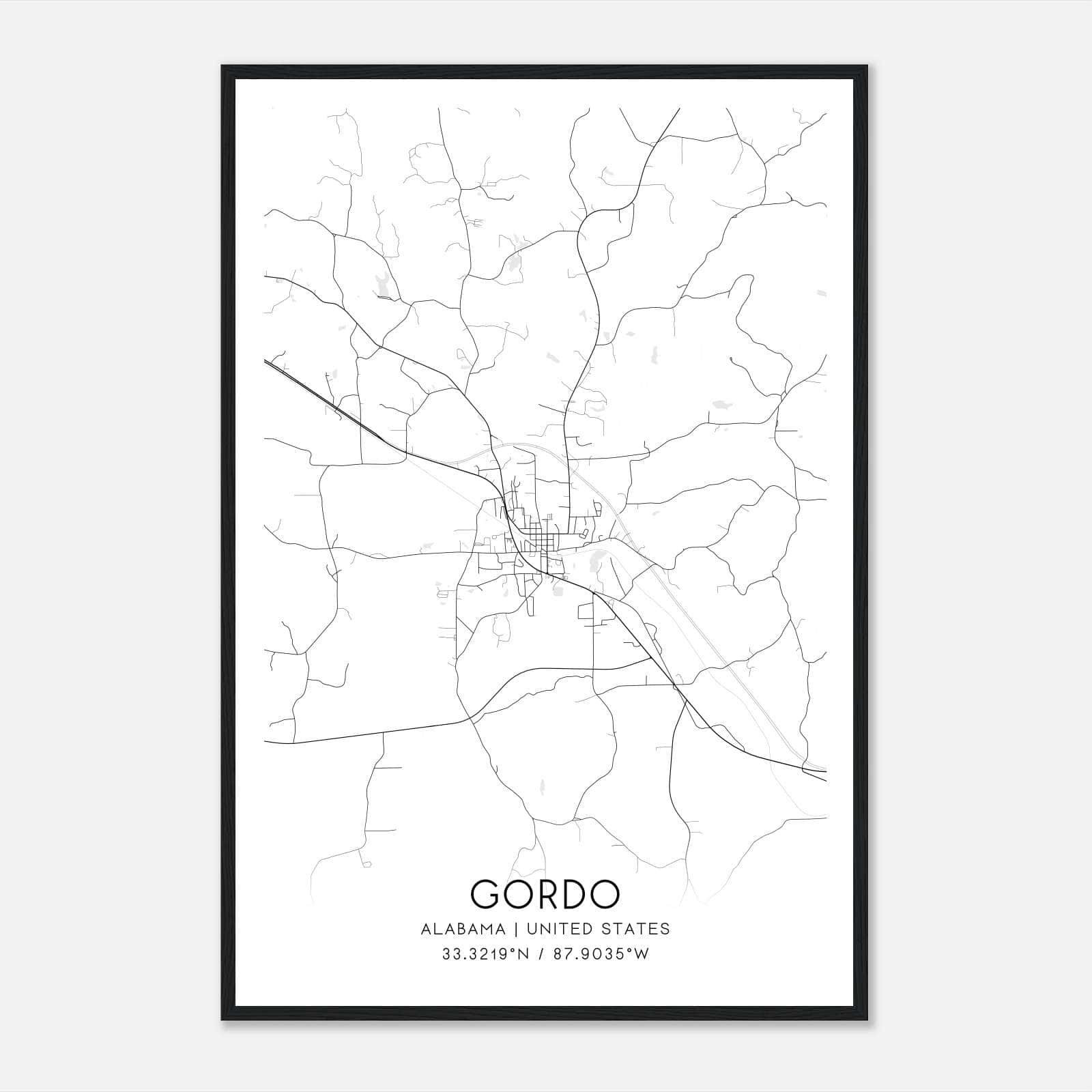 Gordo Alabama Map Poster, Modern Home Decor Wall Art Print Gordo Alabama Map Poster, Modern Home Decor Wall Art Print