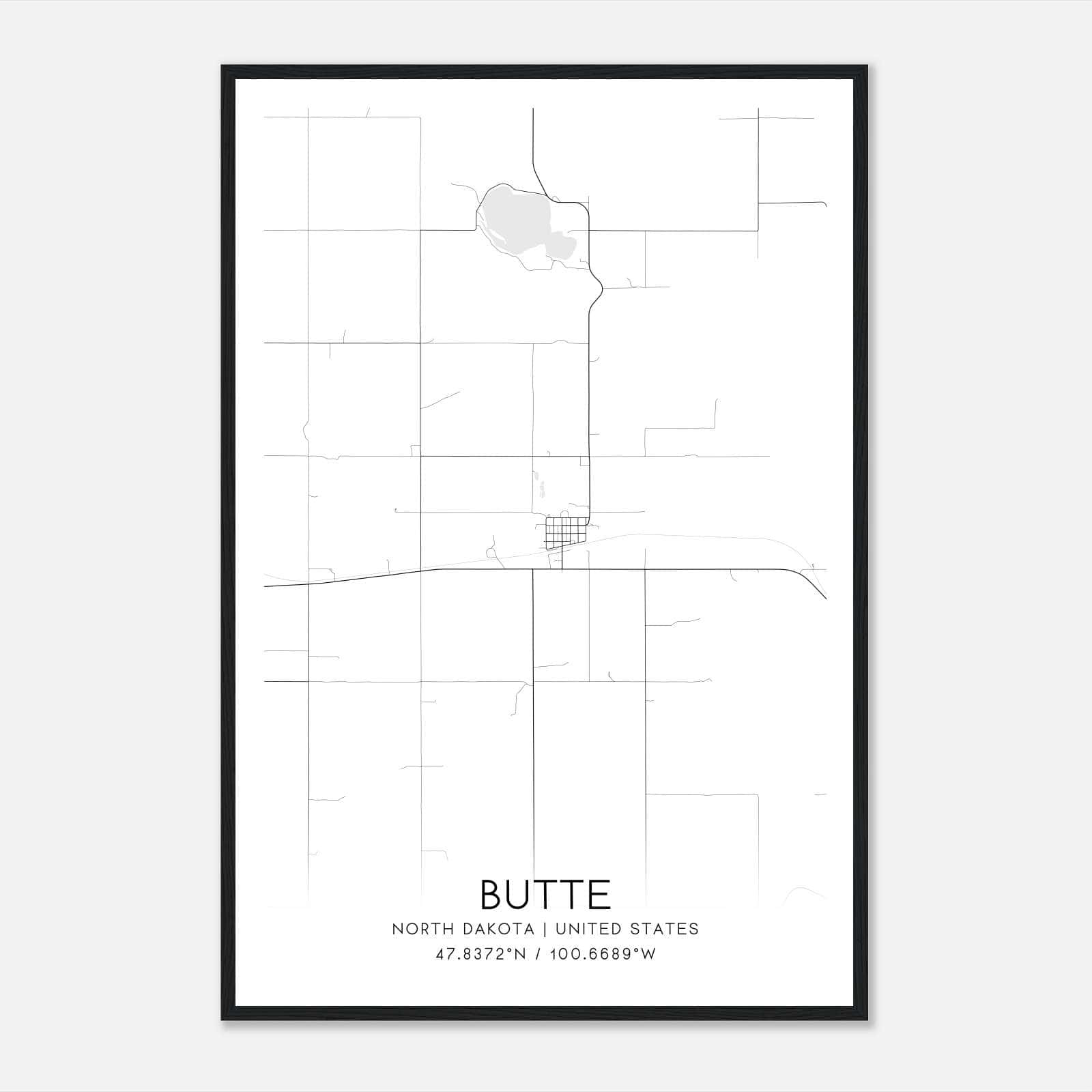 Butte North Dakota Map Poster, Modern Home Decor Wall Art Print Butte North Dakota Map Poster, Modern Home Decor Wall Art Print