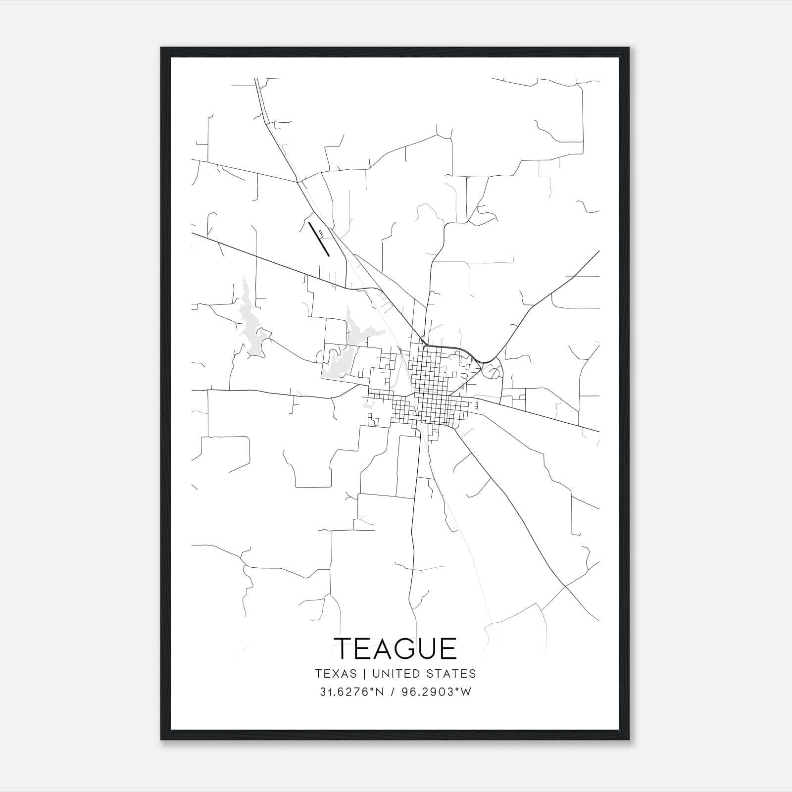 Teague Texas Map Poster, Modern Home Decor Wall Art Print Teague Texas Map Poster, Modern Home Decor Wall Art Print